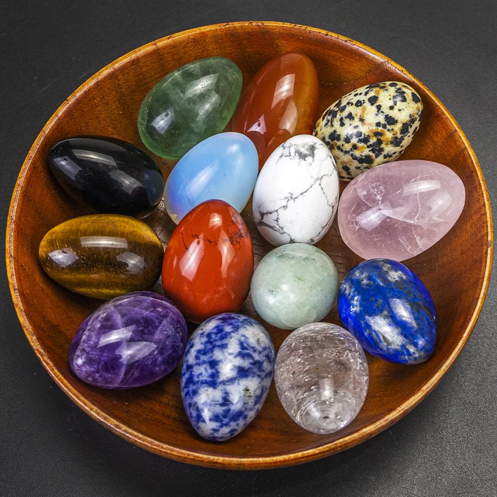 14 Pieces 1.18inchs Crystal Stones Eggs Statue Ornament Rock Crystals Polished Mineral Rock Egg Carving Crafts Stones Crystal Gifts for Meditation Reiki Healing Balancing Home Decor (Egg 14pcs Set)