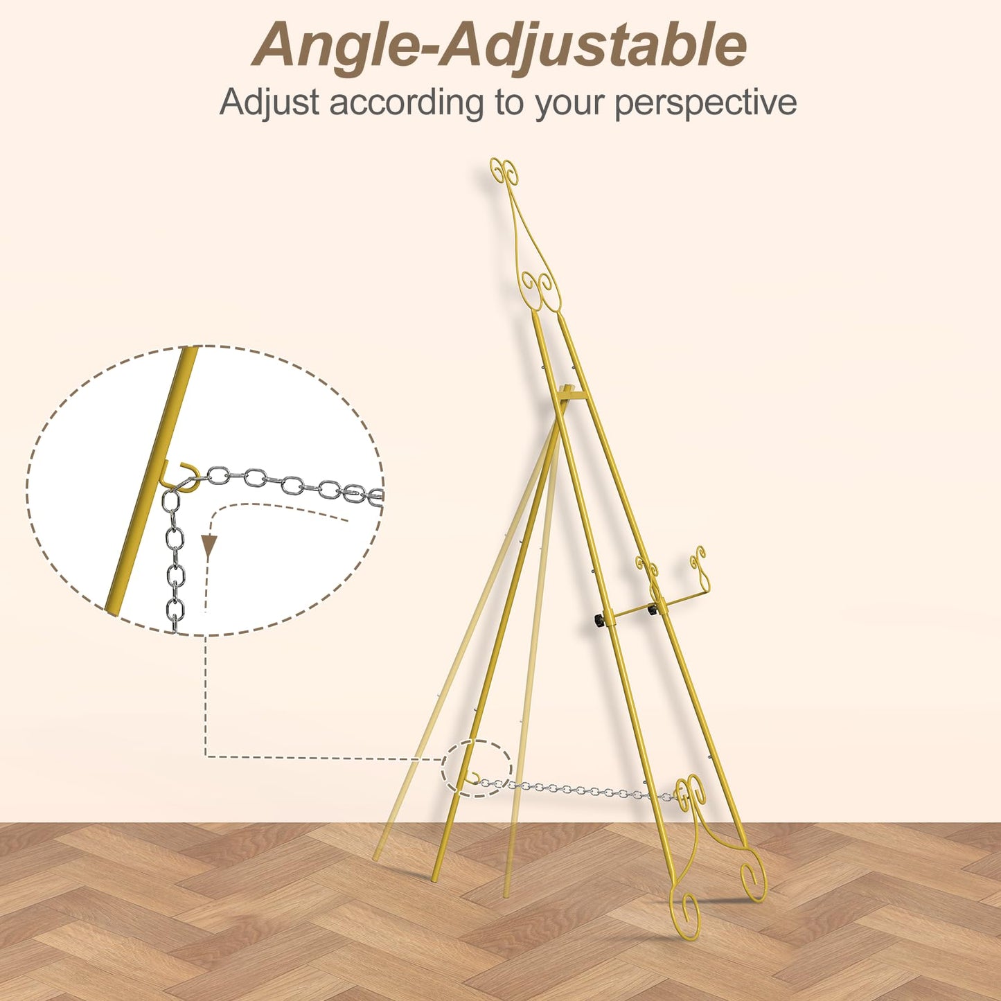 HAITRALGold Easel Stand for Sign, Adjustable Display Easel Stand with Chain Support,Heavy Duty Metal Easel for Wedding Sign,Art,Pictures,55" H Welcome Poster Stand Sign Holder Floor Décor,2 Pack