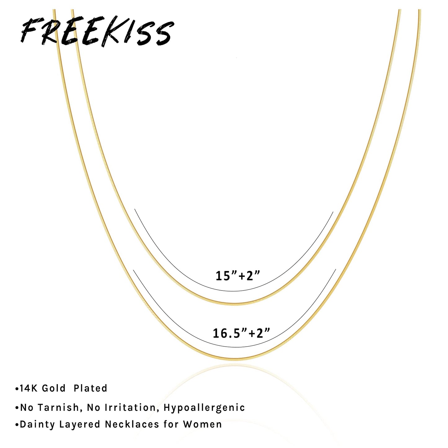 Freekiss 14K Gold Plated Gold Necklace for Women, Layering Tiny Herringbone Necklace for Women Dainty Simple Snake Chain Necklace Set Stackable Minimalist Gold Choker Womens Jewelry Gifts