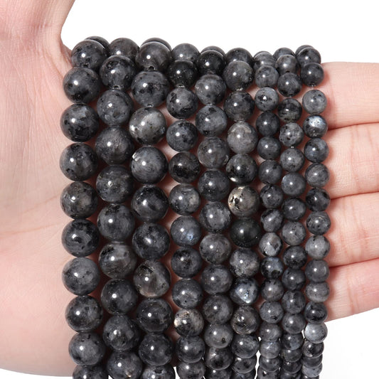 45pcs 8mm Natural Stone Beads Black Larvikite Beads Energy Crystal Healing Power Gemstone for Jewelry Making, DIY Bracelet Necklace