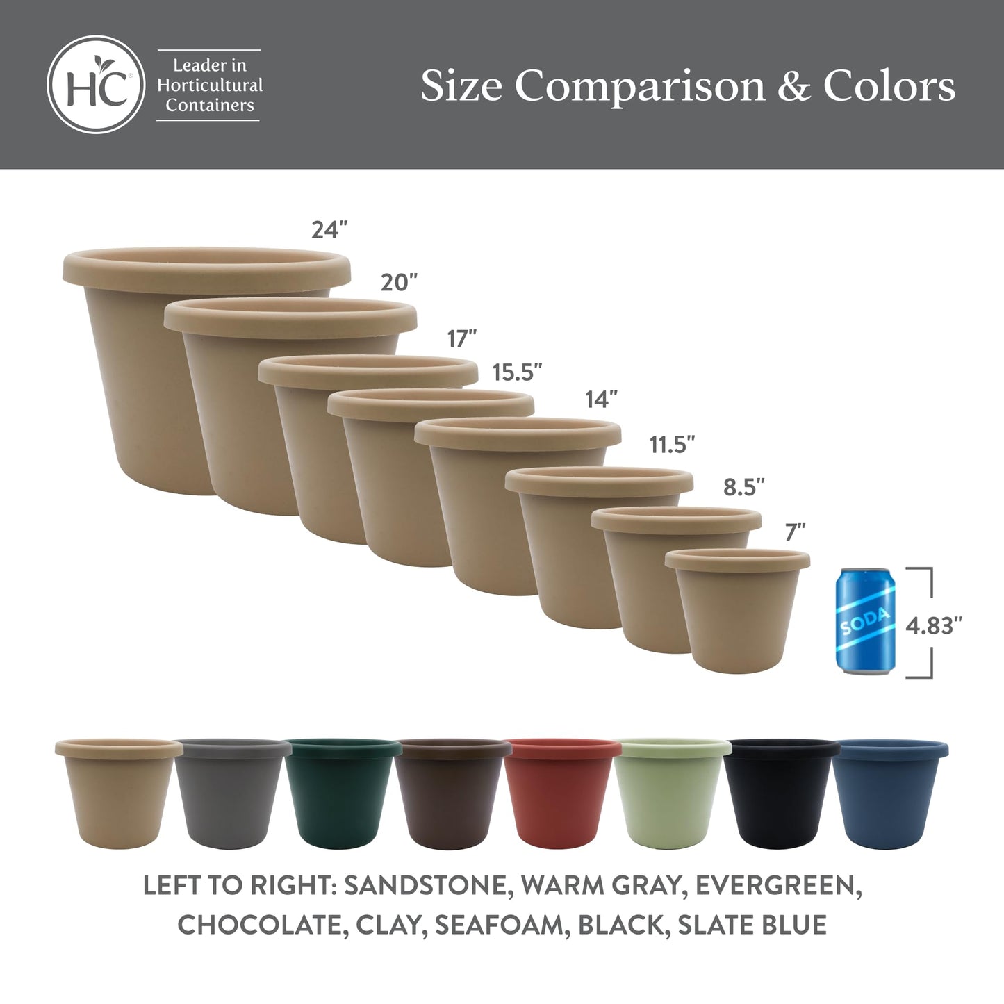 The HC Companies 11.5 Inch Classic Round Planter Pots with Drainage, Rolled Rim Plastic Planters for Indoor & Outdoor Plants, 2-Pack Decorative Flower Pots for Garden, Office & Home Decor, Warm Gray