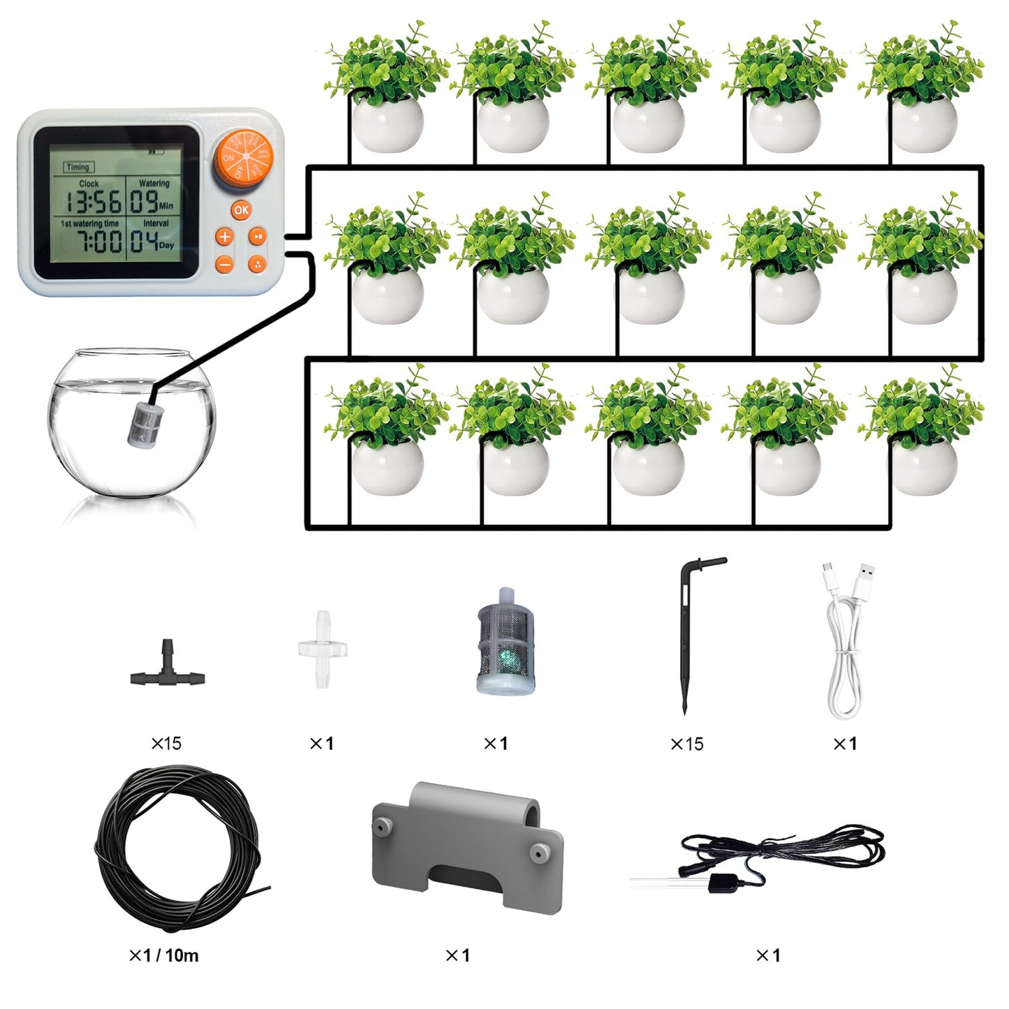 Drip Irrigation kit Indoor Plant Irrigation System Automatic Plant Waterer Plant Humidity Sensor Timer Water drip System kit to Growing Tent IKEA self Watering Automatic Mister kit Greenhouse（1 Sets）