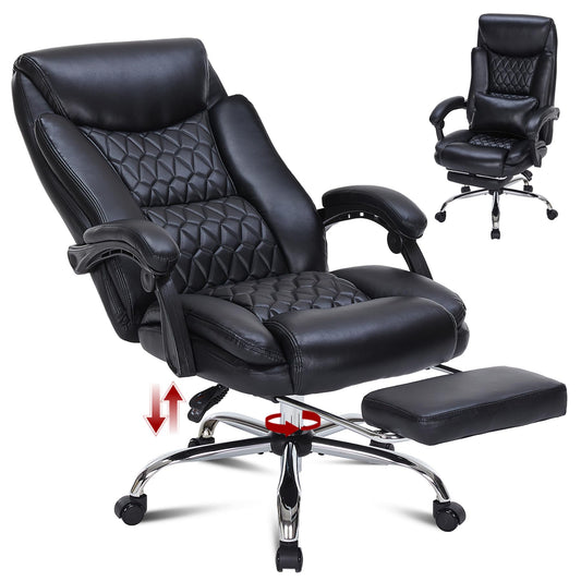 400lbs Reclining Executive Office Chair with Foot Rest, Big and Tall Ergonomic Office Chair, Home Office Desk Chairs for Heavy People (Black)