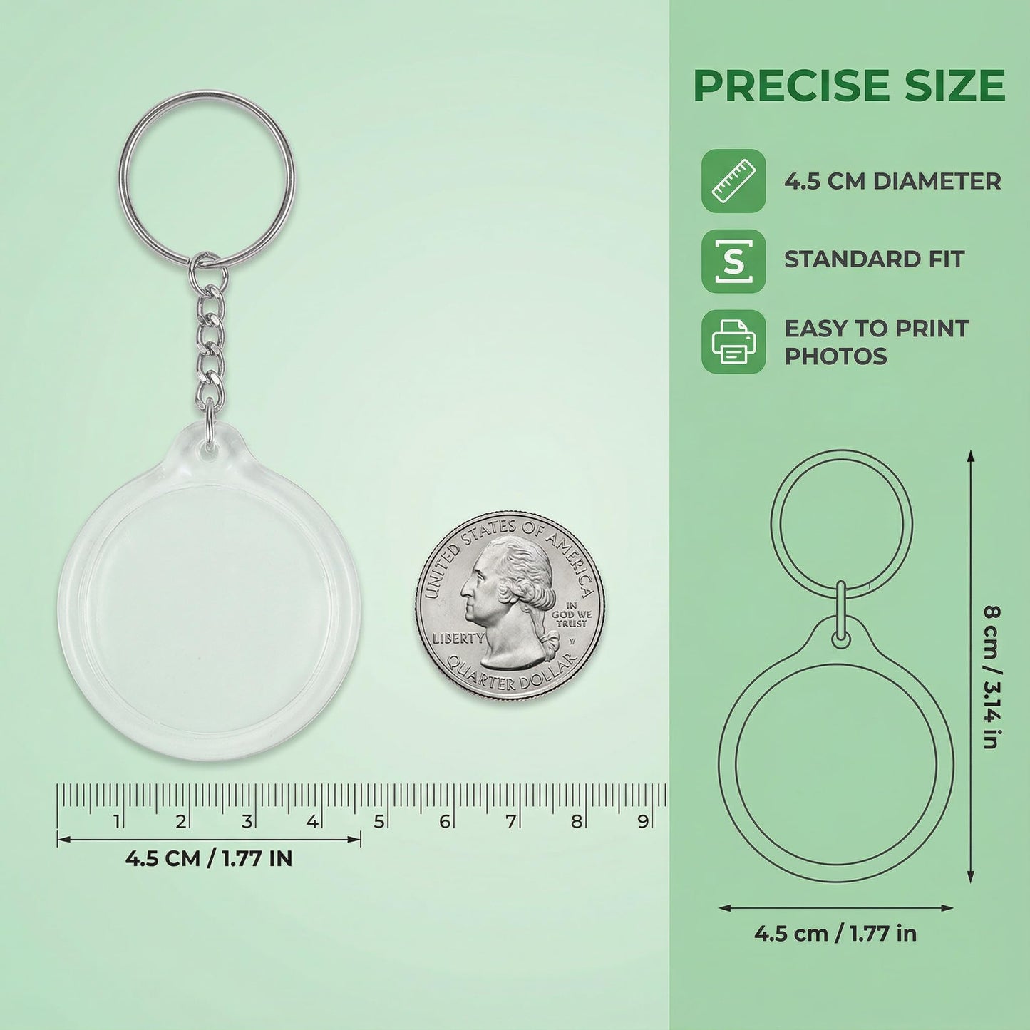 100pcs Circular Acrylic Keychain Blank, Round Clear Photo Keyring Insert for DIY Crafts, Transparent Picture Frame Holder for Wedding Bridal Party Favors & Small Business Branding