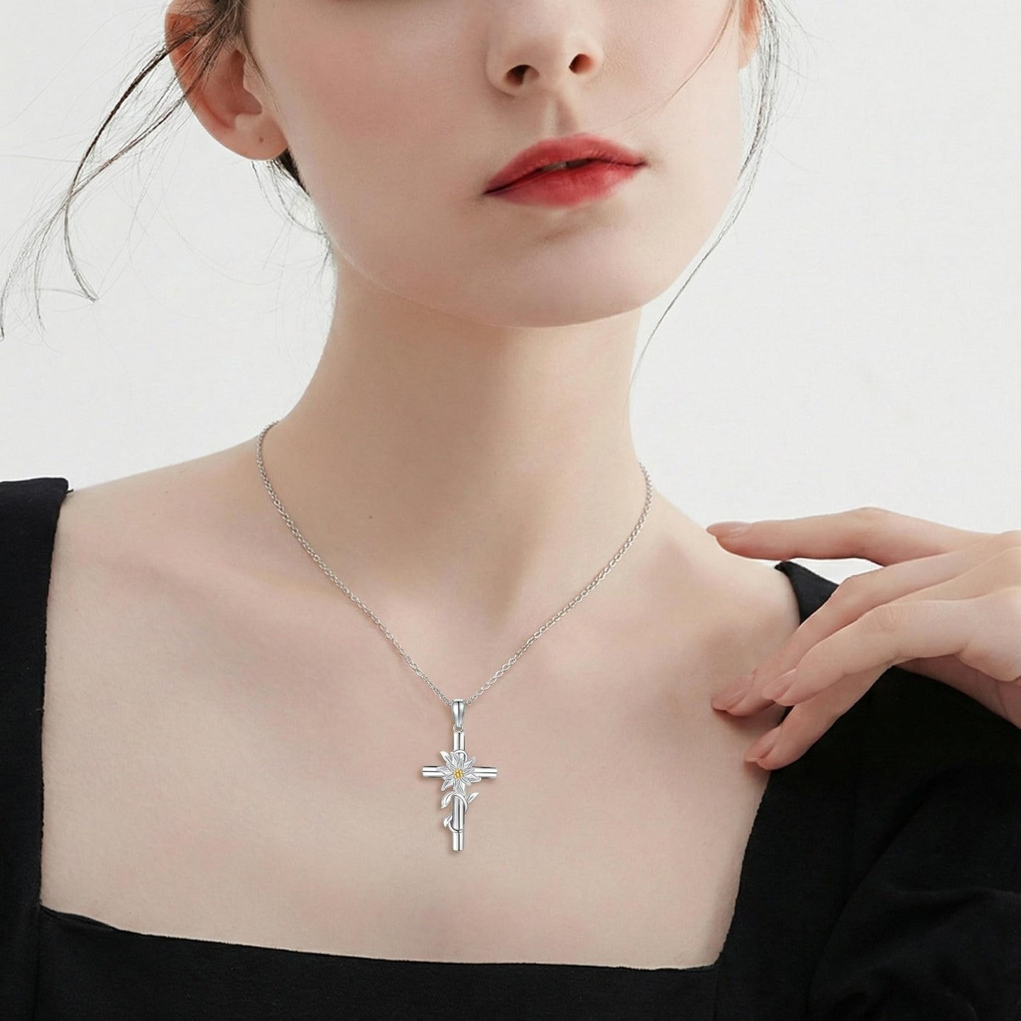 Edelweiss Necklace for Women 925 Sterling silver Edelweiss Cross Pendant Flower Jewelry Valentine's Day Gifts