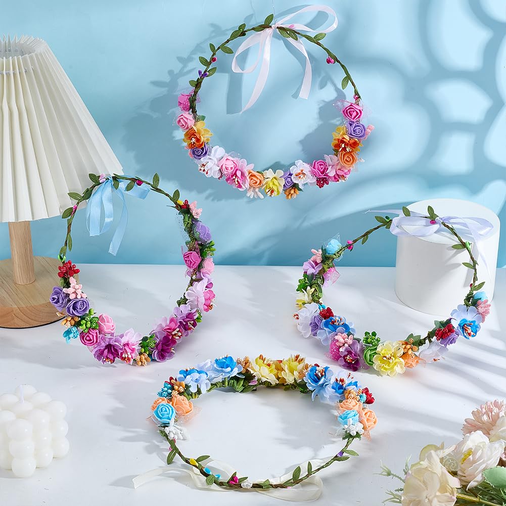 INFUNLY 30Set DIY Flower Crowns Making Kit Rose Wedding Wreath with Instruction Berry Plum Blossom Hanging Floral Garland Kits Make Your Own Flower Headbands Bracelets Kit for Women Wedding Gift Decor