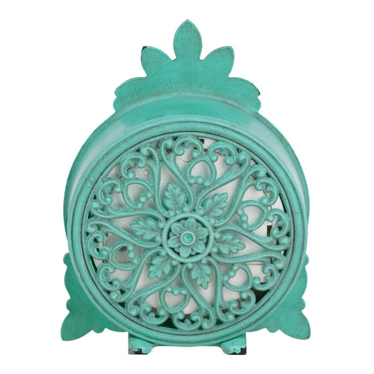 NIKKY HOME Vintage Pewter Quartz Mini Table Clock with Crystal Shining Rhinestone, 2.87 x 1.37 x 3.87 Inches, Aqua