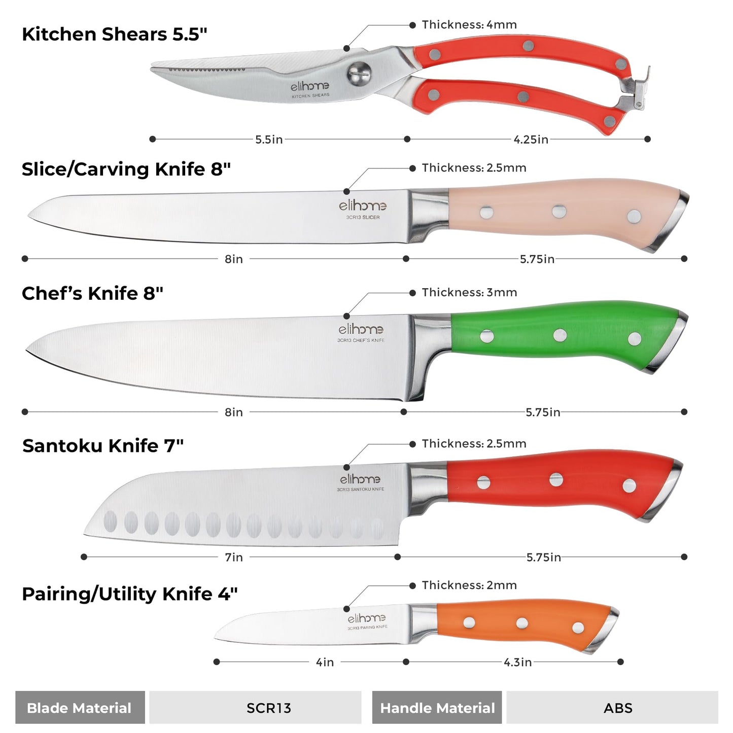 Elihome Essential 3-piece Dishwasher Safe Non Slip Juice groove Cutting Board Set and 5-piece Premium Stainless Steel Kitchen Knife Set