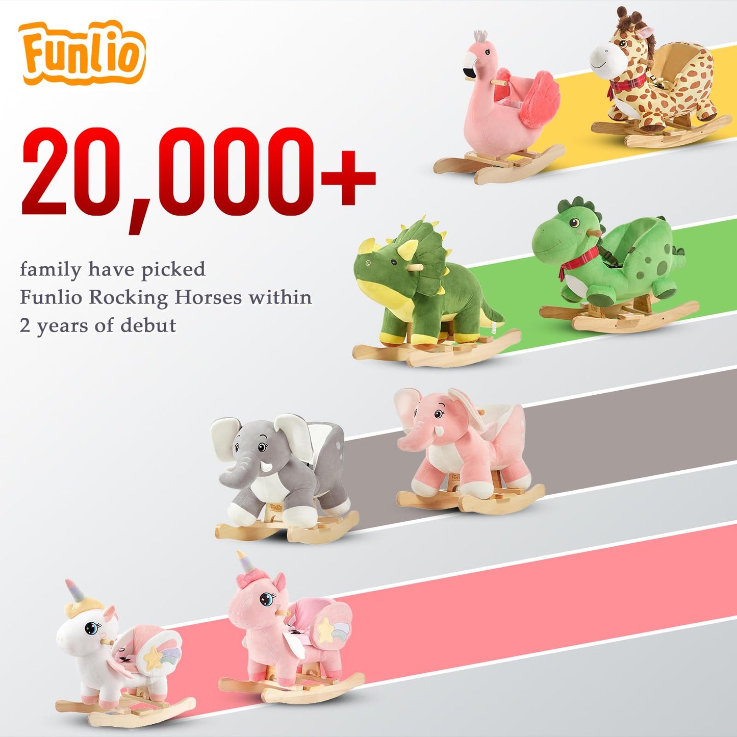 FUNLIO Elephant Baby Rocking Horse for Toddlers 6 Months to 3 Years, Cute & Graceful Grey Elephant Rocker for Baby Girl, Stuffed Plush Ride-on Rocking Animal, Easy to Assemble, CPC & CE Certified