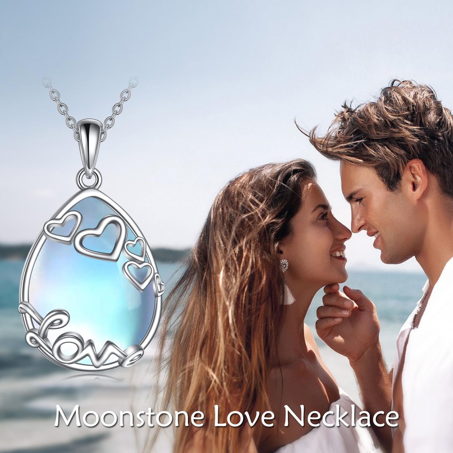 YAFEINI 925 Sterling Silver Moonstone Necklace Love Teardrop Pendant Necklace Jewelry Gift for Women (R-Love Moonstone Necklace)