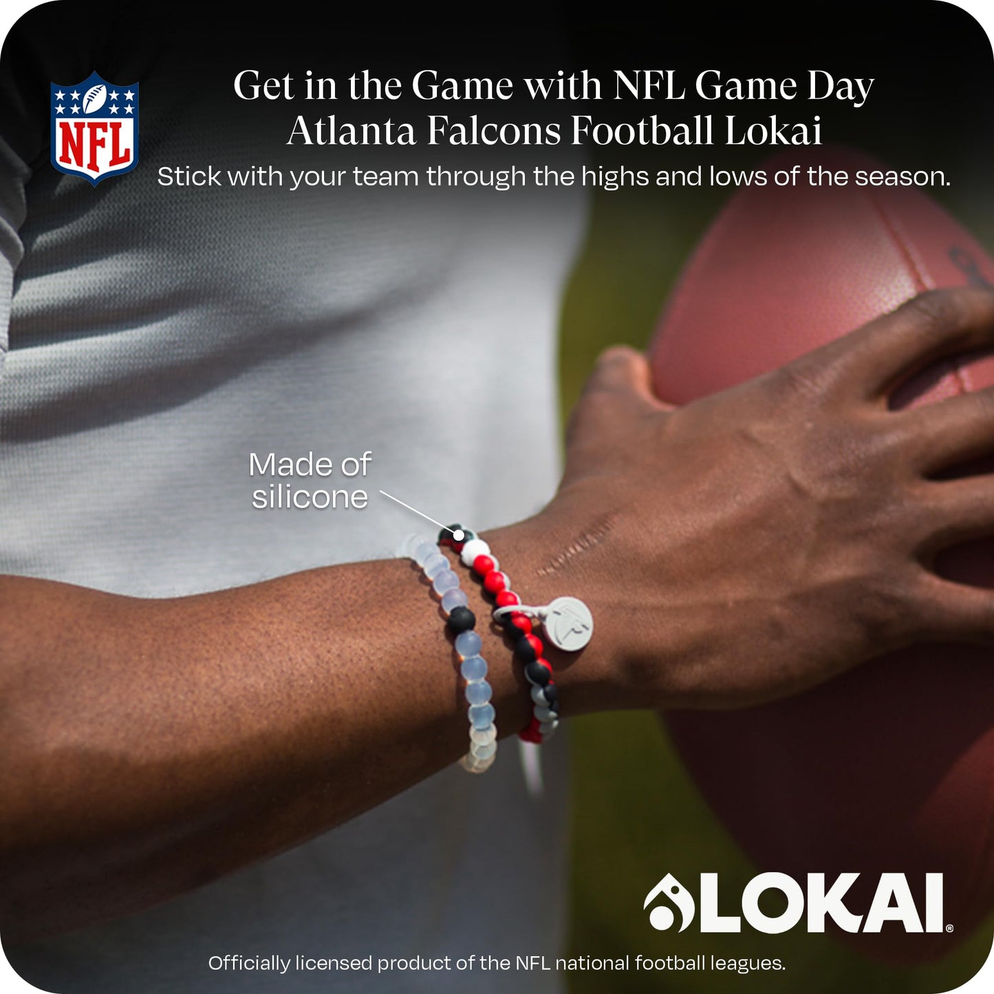 Lokai Silicone Beaded Bracelet for Men & Women, NFL Football Collection - Atlanta Falcons, Medium - Silicone Jewelry Fashion Bracelet Slides-On for Comfortable Fit