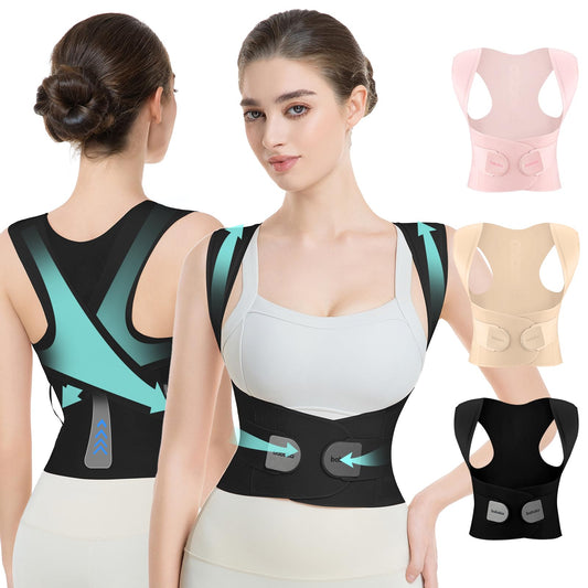 babaka Posture Corrector for Women, Invisible Lightweight Adjustable Back Brace for Upper and Lower Back Pain Relief, Hunchback, Hump, Scoliosis, Thoracic, Spine Corrector Under Clothes (Black, Small, Waist: 25''-30'')