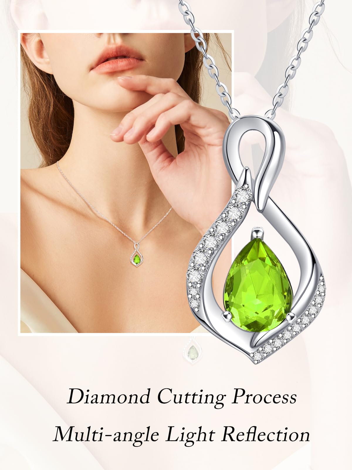 JIYVY32 Peridot Infinity Necklace for Women August Birthstone Necklaces White Gold Plating Anniversary Birthday Gifts for Wife Her Mom Girlfriend Birthstone Jewelry Gifts for Women