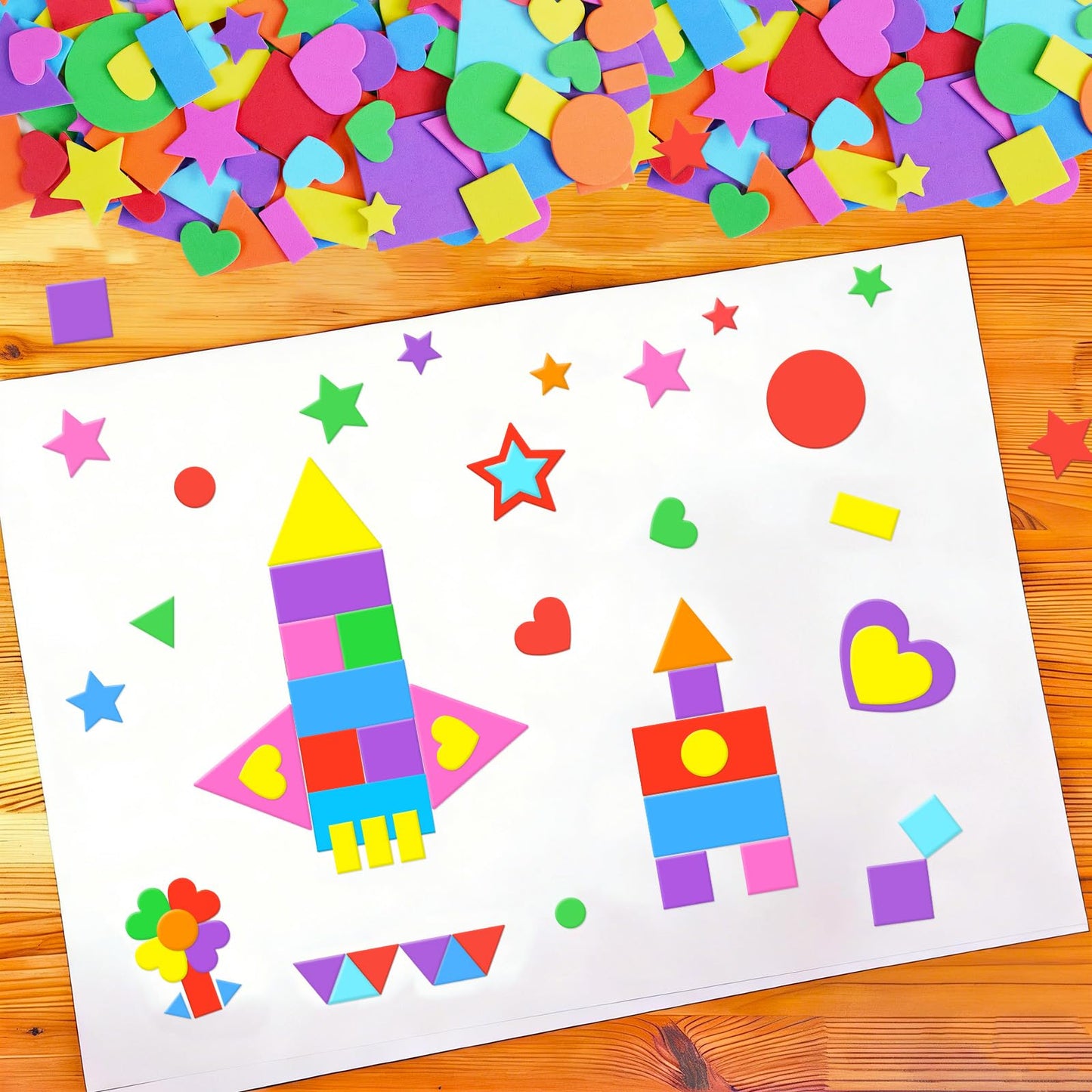 1700Pcs Foam Stickers Foam Shape Stickers Heart Star Square Geometric Sticker for Crafts Self Adhesive Small Large Shape Sticker for Kids Reward Classroom Scrapbook Home Christmas Party Decor