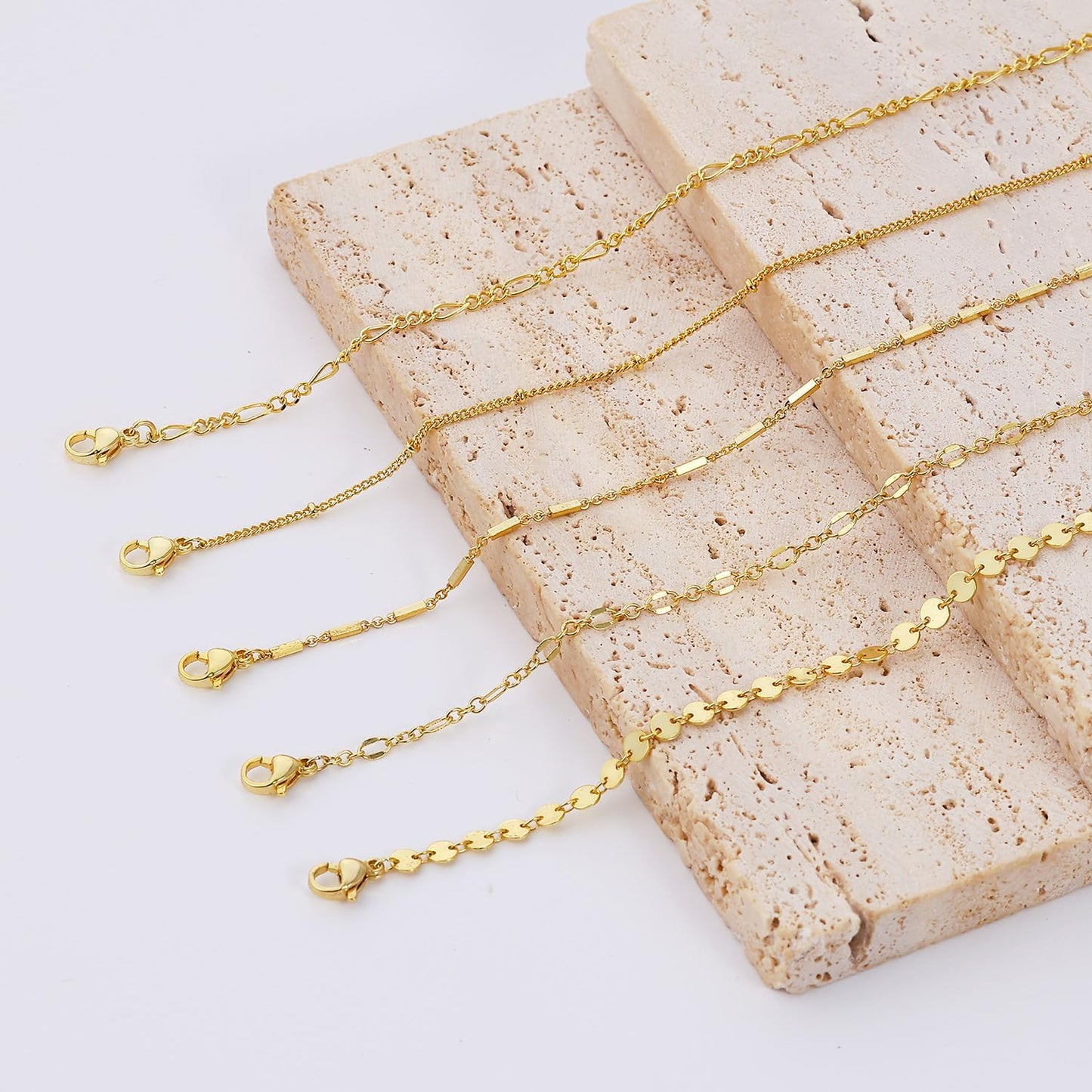DEARMAY 14K Gold Plated Chain Bracelets for Women Gold Jewelry Set for Women Cuban Link Beaded Bracelets Figaro Paperclip Rope Herringbone Bracelet Pack Gifts