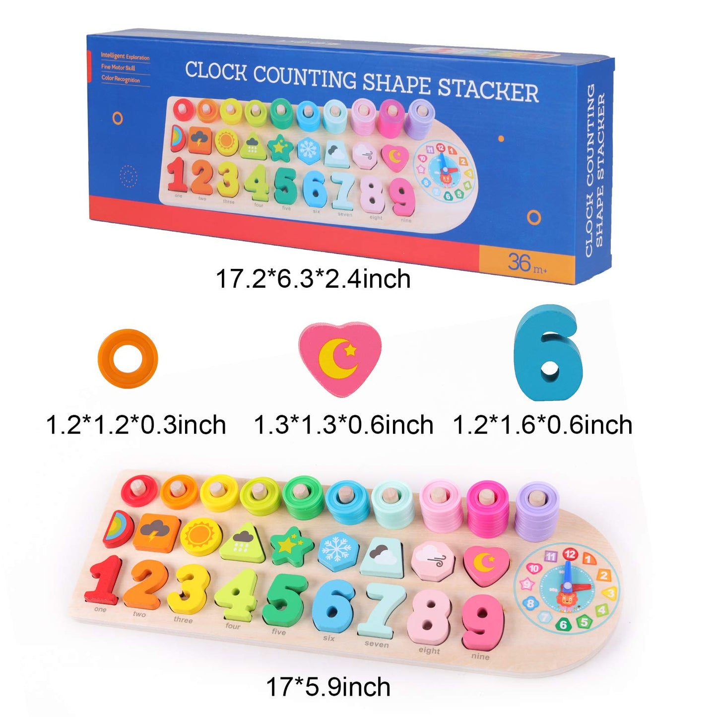 QZMTOY Preschool Educational Learning Montessori Toys for Kids, Toddler Puzzles Number Shape Sorter Counting Stacker with Clock Weather, Boys Girls Activities Math Game Gift for Age 3 4 5 Years