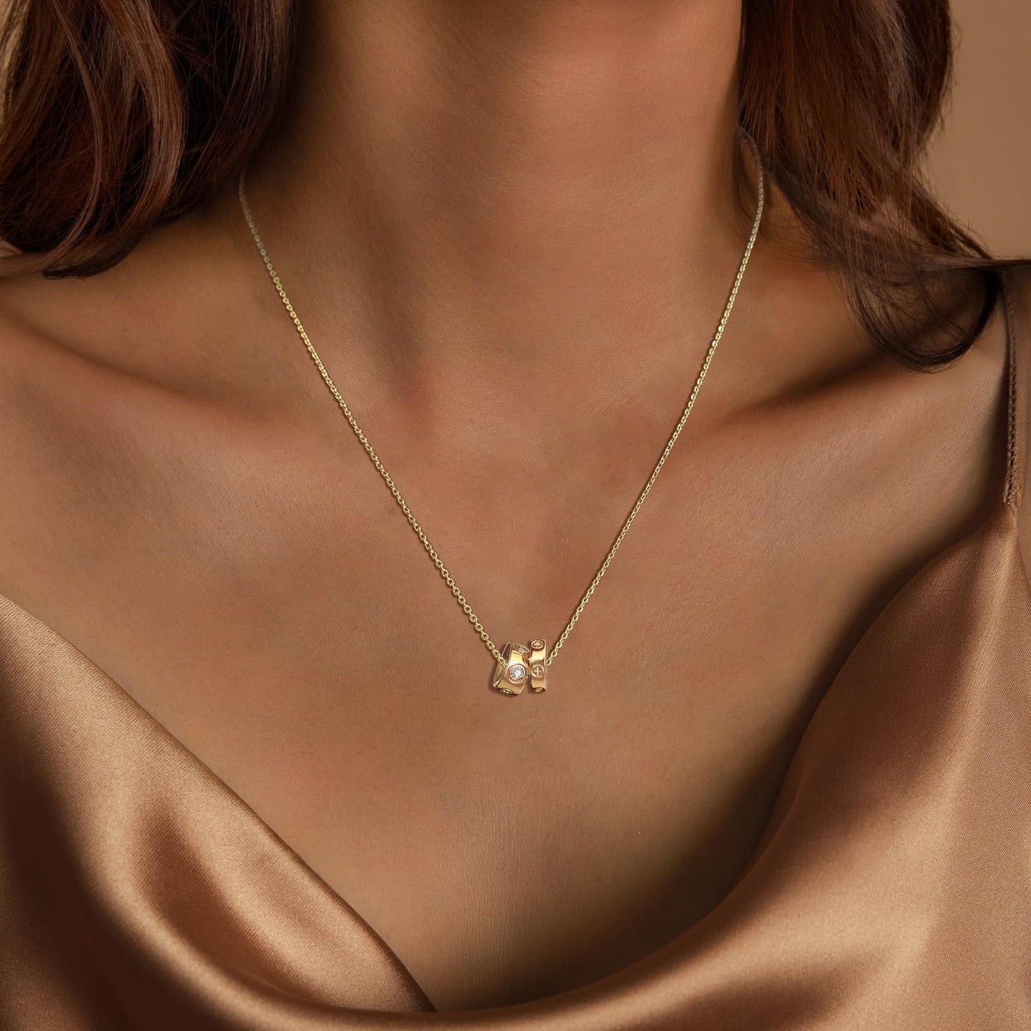 OGD Gold Necklace for Women 14K Gold Plated Trendy CZ Charms Dainty Circle Rondelle Pendant Choker Necklace for Women Two-Toned Cubic Zirconia collar Necklace Hypoallergenic Delicate Jewelry