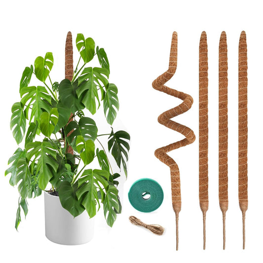 4 Pack Moss Pole, 28 Inch Bendable Moss Poles for Plants Monstera for Climbing Plants, Handmade Coco Coir Pole Plant Sticks Support Stakes for Indoor Plants Plant Grow