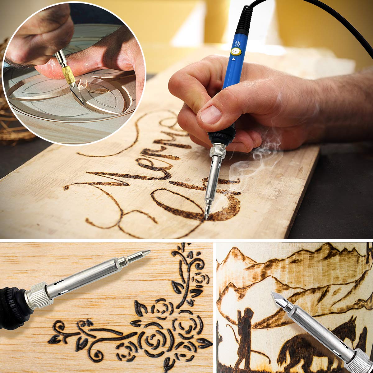 Wood Burning Kit 95pcs, West Bay Soldering Pen with Adjustable On-Off Switch Control Temperature Wood Burning Tool for Embossing, Carving, Soldering Tips, Carrying Box