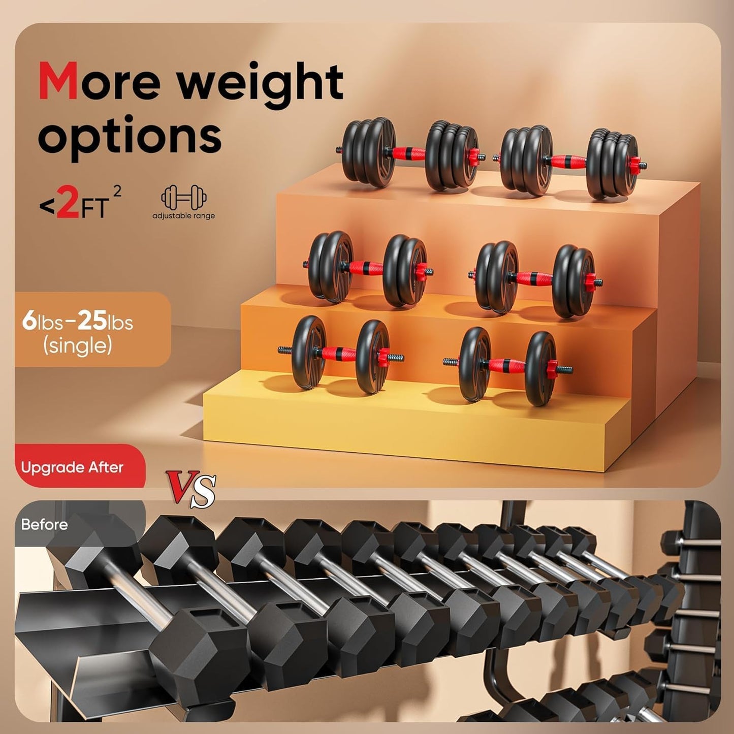 UNNMIIY Adjustable Dumbbells, 20/30/45/70/90lbs Free Weight Set with Connector, 5 in1 Dumbbells Set Used as Barbell, Kettlebells, Push up Stand, Fitness Exercises for Home Gym Suitable Men/Women