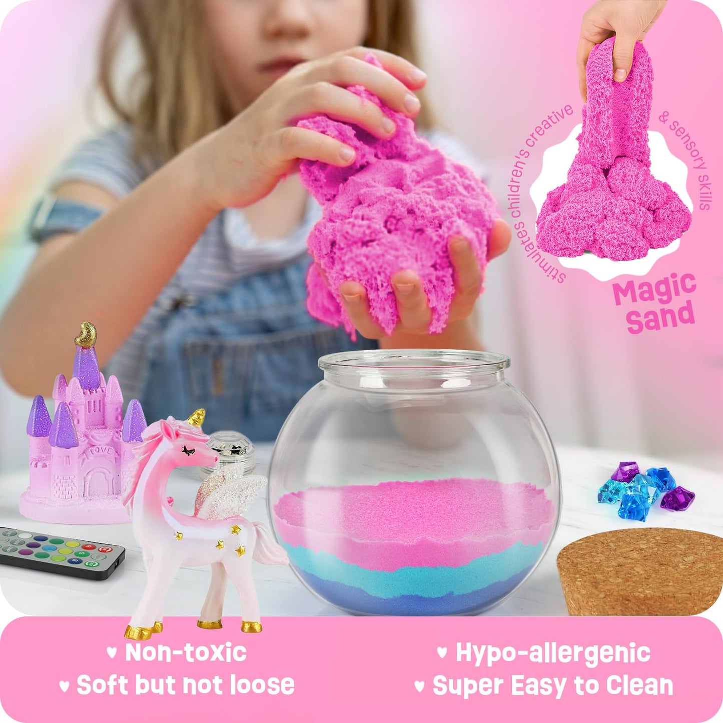 LAOESE Unicorn Light-Up Terrarium Kit for Kids – LED Night Light DIY Arts and Crafts Kit, Unicorn Toys for Girls Ages 4 5 6 7 8-12 – Birthday Gifts for Girls