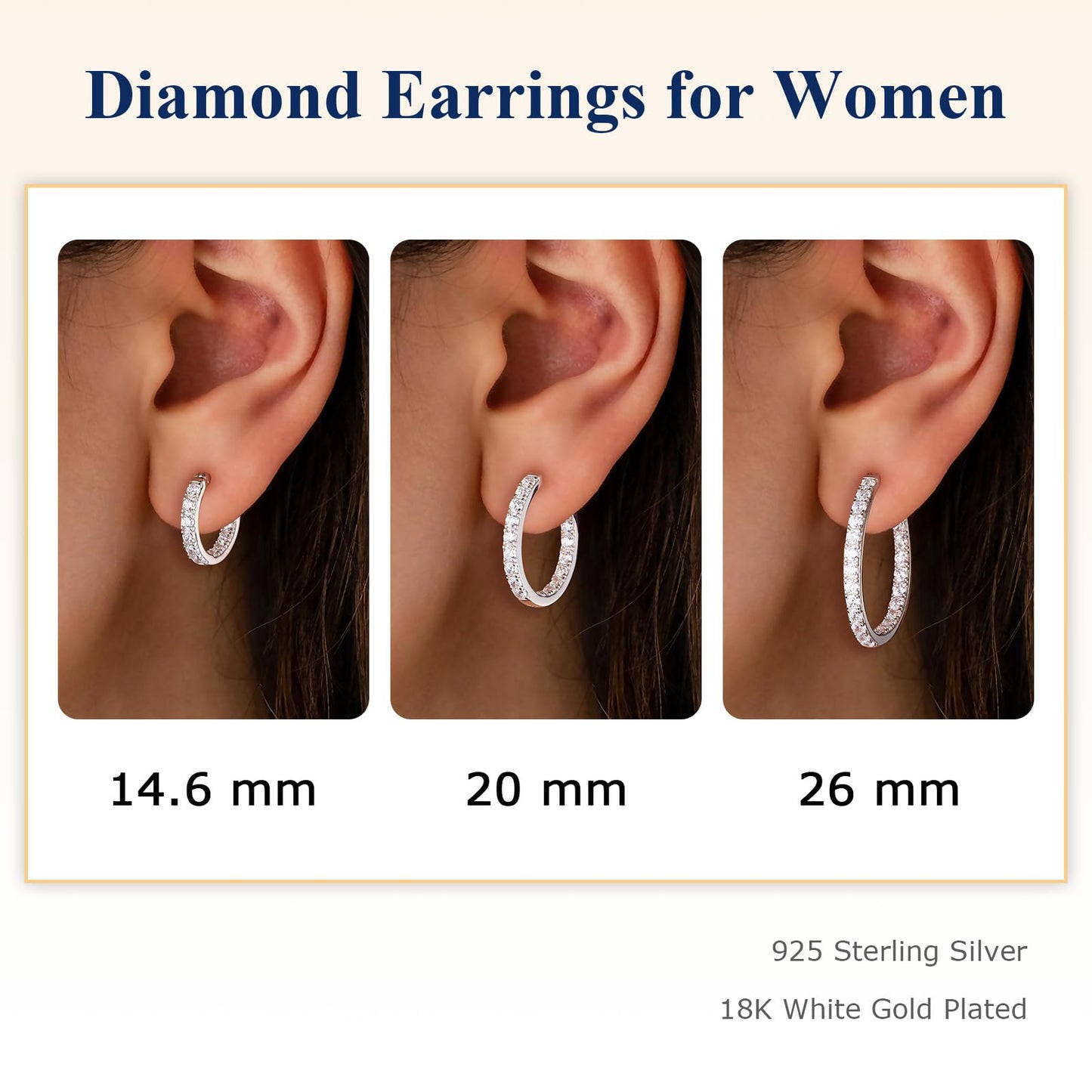 AGRULE 15mm Small Hoop Earrings with Cubic Zirconia Sterling Silver White Gold Plated Hypoallergenic Clip Top Hoops Created Diamond Hoop Earrings for Women