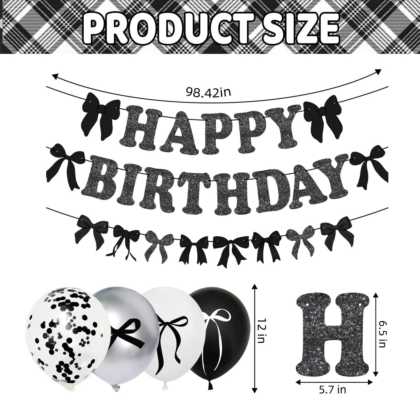 Black Bow Birthday Party Decorations Set - Cute Backdrop Banner, Hanging Banners, Balloons, Cake & Cupcake Toppers, Princess Theme Party Supplies Kit for Girls, Kids, Baby Shower