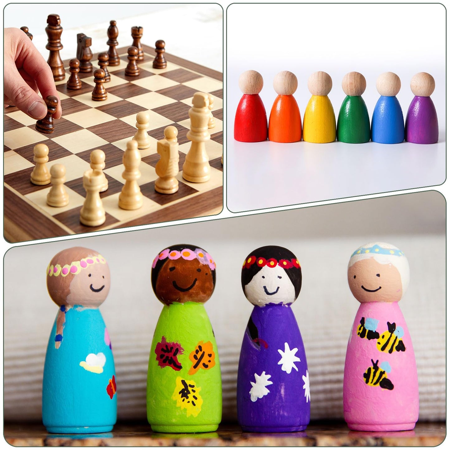 uxcell 5 Pack Wood Peg, 3.5 Inch Girl-Shape Wooden Peg People, Unfinished Wooden Peg People Bodies Figures for DIY Art Craft Painting
