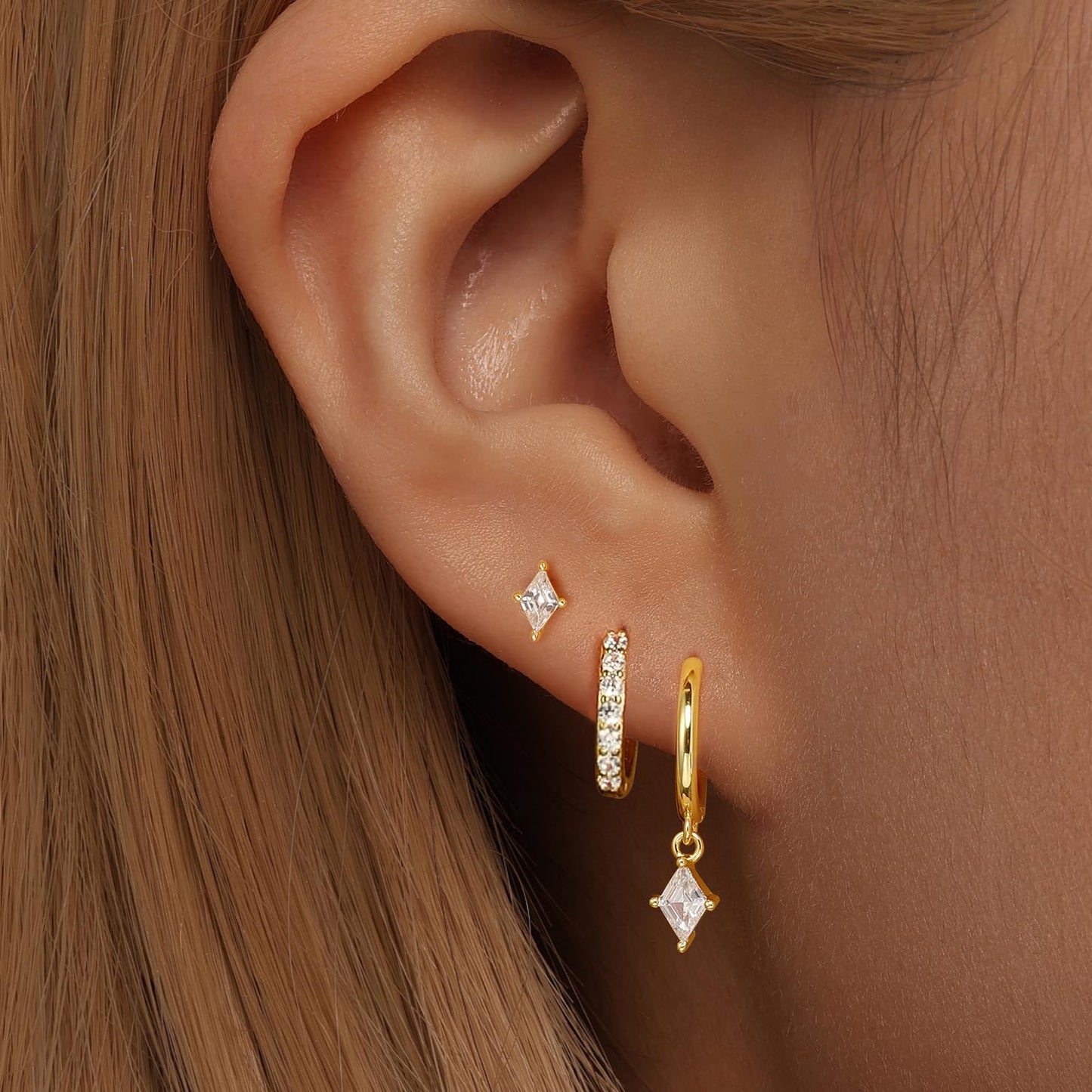 Gold Hoop Earrings Set for Women, Dainty 14K Gold Plated Cartilage Earring, Hypoallergenic Earrings Trendy Small Gold Earring Stacks Multiple Piercing, Huggies Earrings for Women