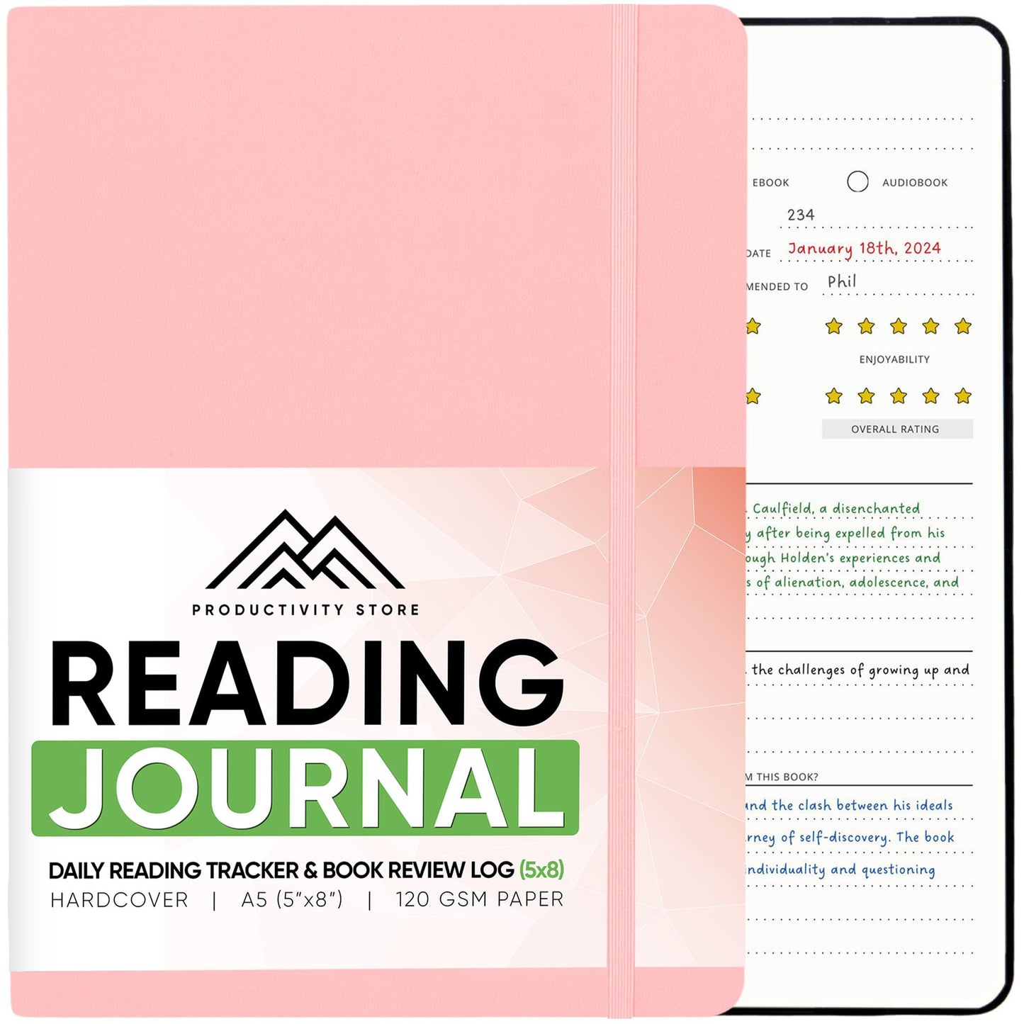 Reading Journal, Book Journal & Book Tracker - Best Gifts For Book Lovers & Gifts For Readers - 65 Book Reviews - A5, 5.8” x 8.3 - Pink - Productivity Store