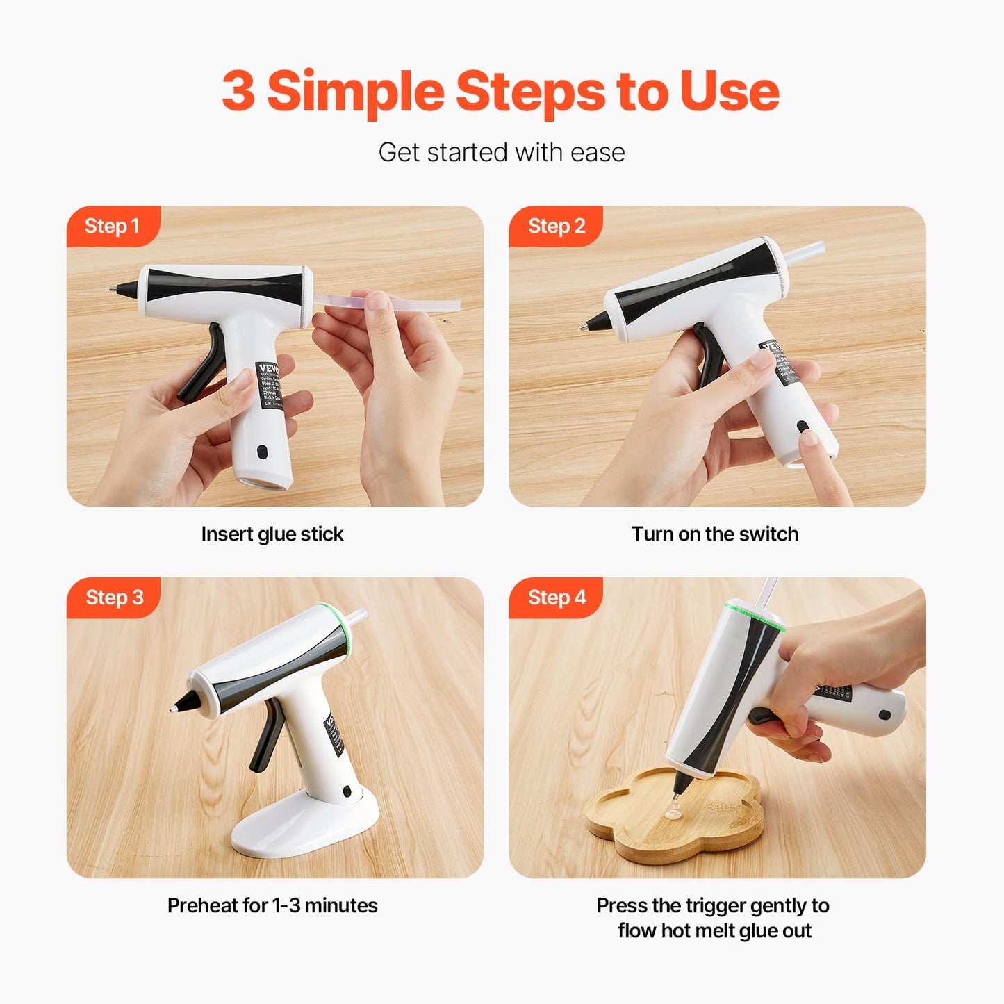 VEVOR Hot Glue Gun, Rechargeable Cordless Glue Gun, Mini Wireless Hot Glue Gun Kit with 2200mAh Battery, 20 Pcs Glue Sticks, Fast Preheating & High Temp, for Crafts, Arts, DIY, Quick Home Repairs