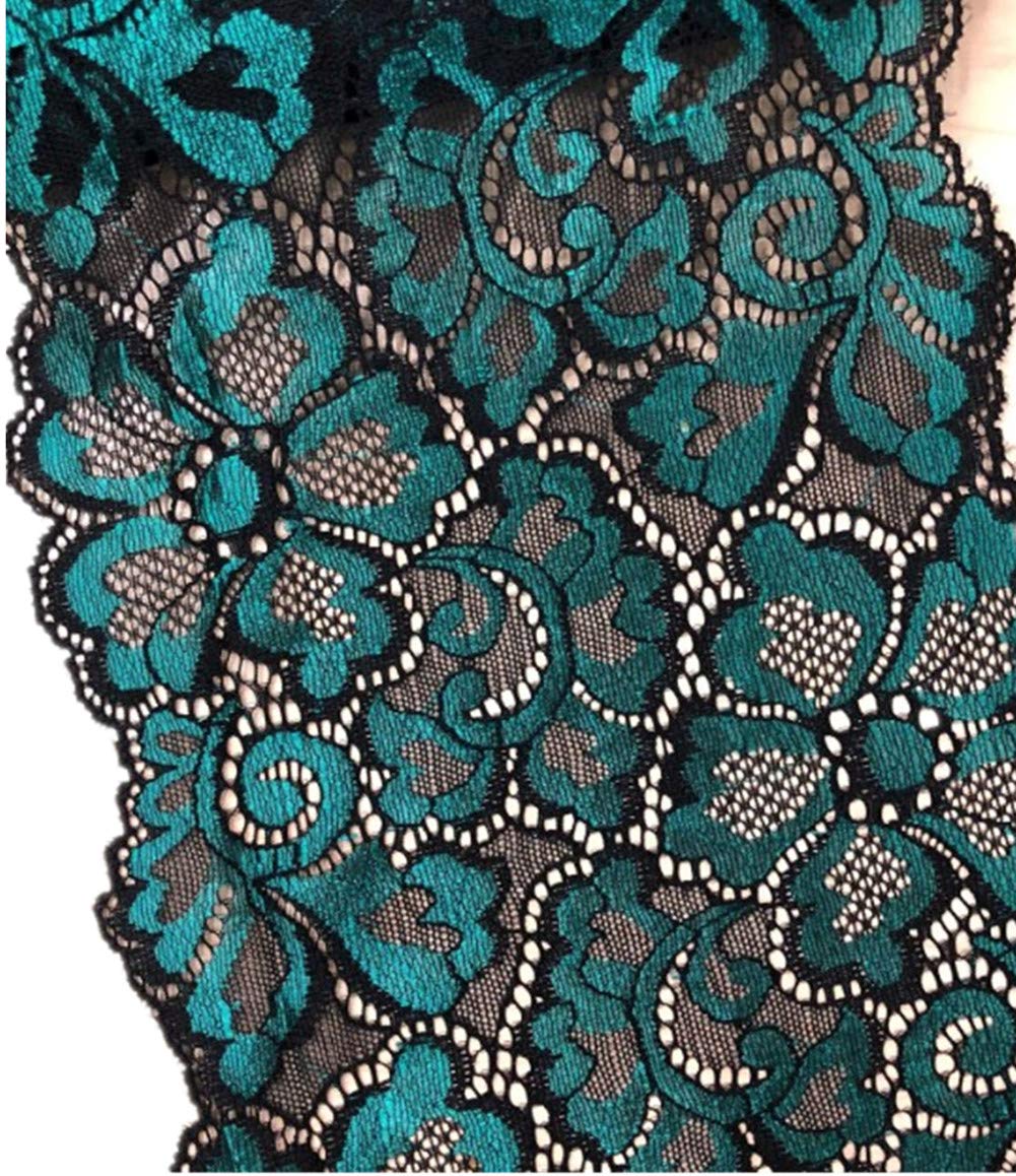 5 Yards Metallic Floral Lace Ribbon Stretch Tulle Lace Trim Elastic Nigerian African Fabric Width 7 Inch for DIY Craft Jewelry Making Clothes Accessories Gift Wrapping Wedding Party Decor (Teal)
