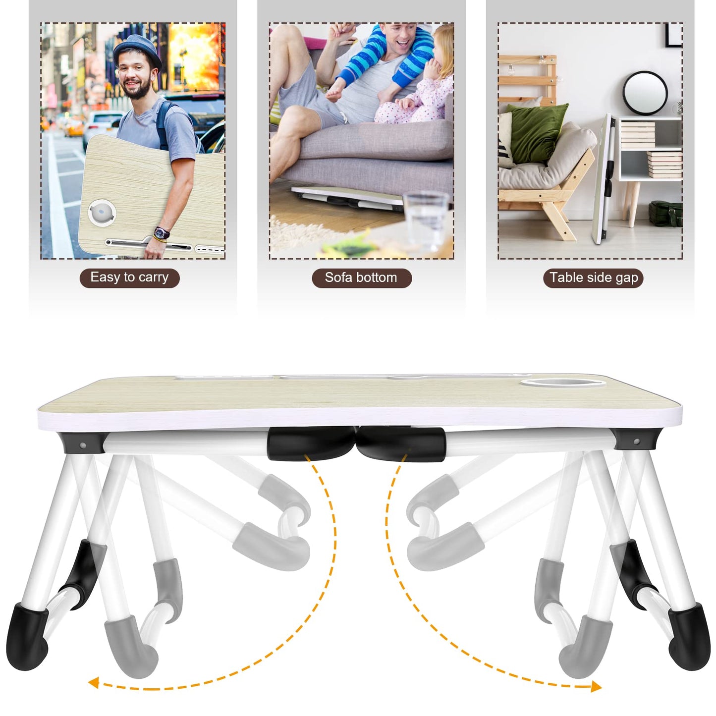 Zapuno Laptop Lap Desk, Foldable Laptop Table Tray with 4 USB Ports Storage Drawer and Cup Holder, Lap Bed Desk Notebook Stand Laptray Portable Standing Table for Bed Couch Floor