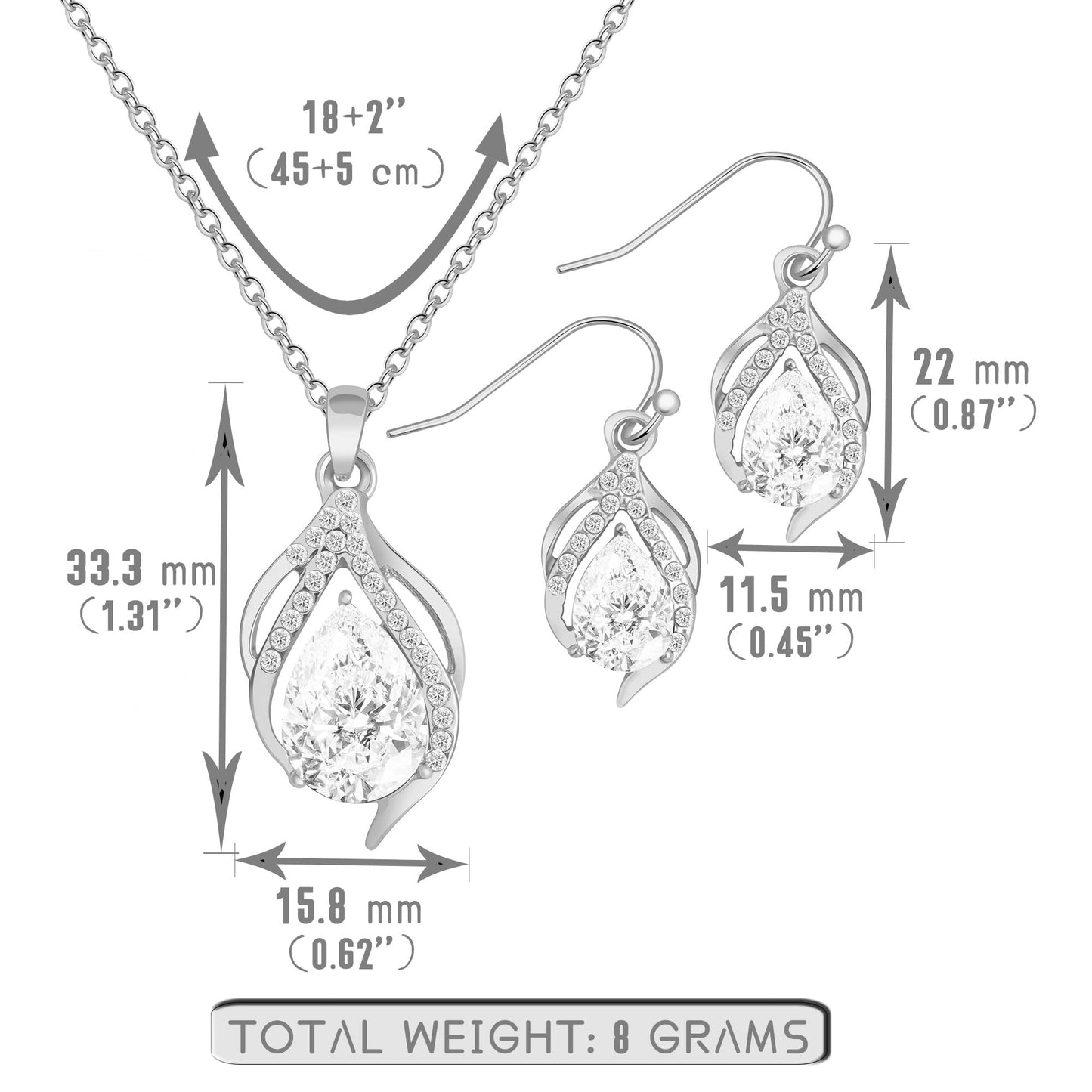 OTTFF Dainty Bridesmaid Jewelry Set for Women 4 Sets SILVER Plated Pave Rhinestone With Crystal Necklace Earrings Set for Wedding/Engagement/Anniversary