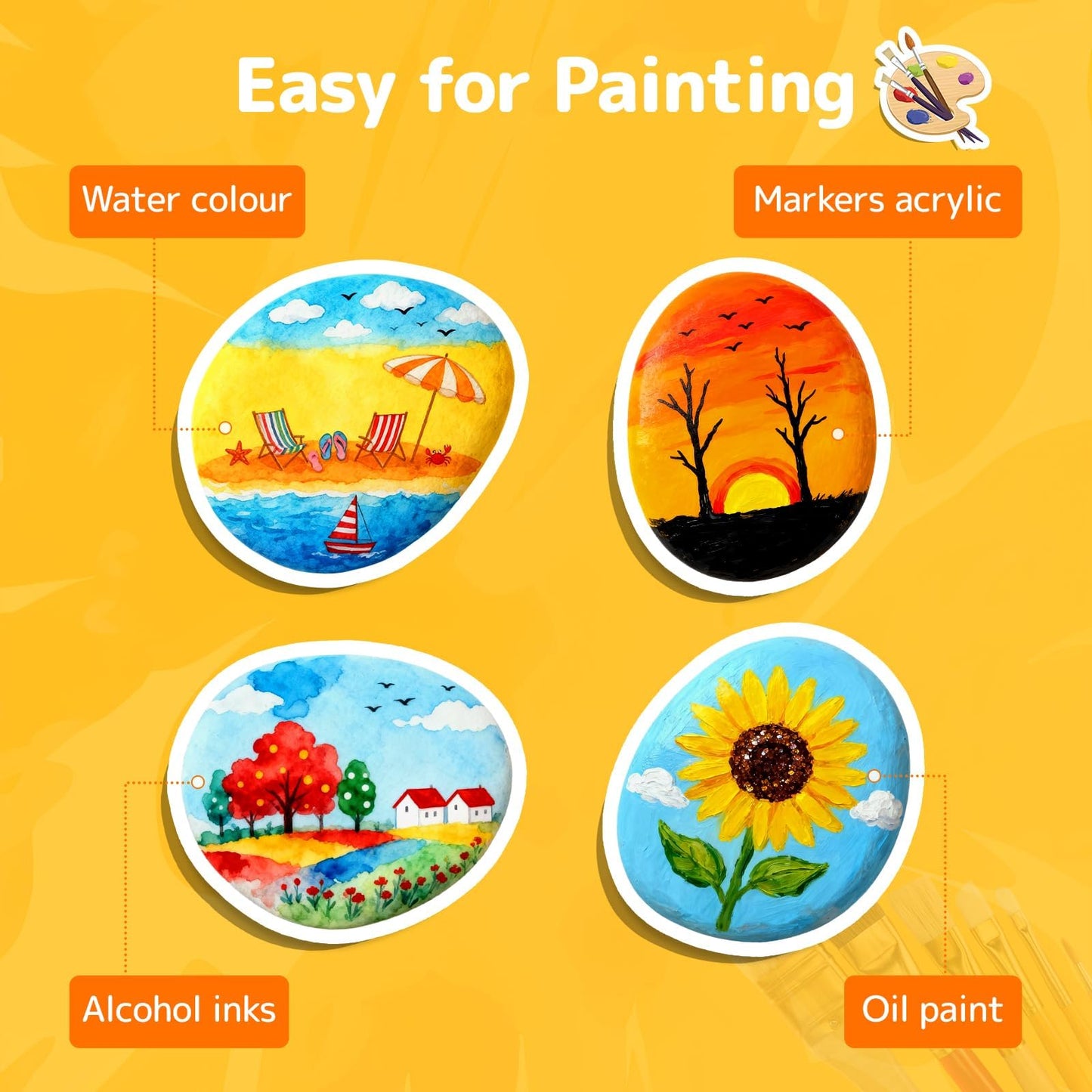 Simetufy 85 Pcs Rocks for Painting, River Rocks to Paint, 2-3" Flat & Smooth Painting Rocks for Crafts, Natural Stones for DIY, Kindness Rocks Garden Decoration