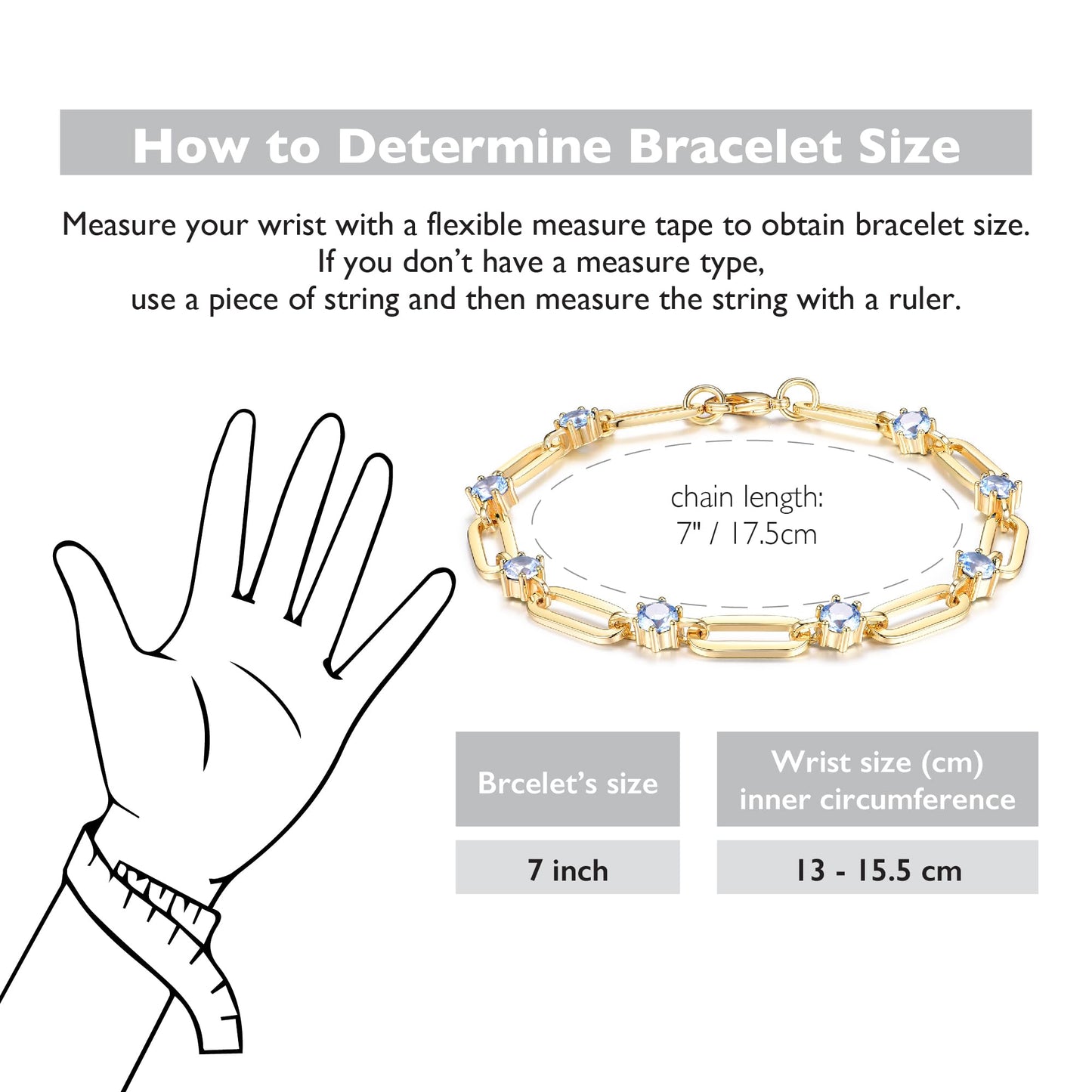 shinelab Paperclip Sapphire Bracelet for Women Couple Bracelets with CZ Chain Strand Jewelry for Men_7inches