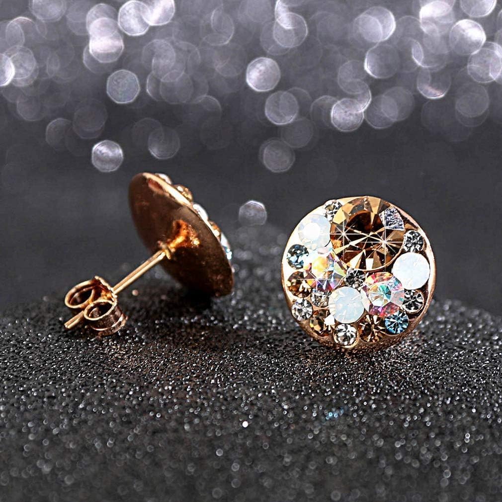 Multicolored Austrian Crystal Rhinestone Stud Earrings for Women Fashion S925 Sterling Silver Hypoallergenic Jewelry (Golden Main Crystal/Rose Gold-tone)
