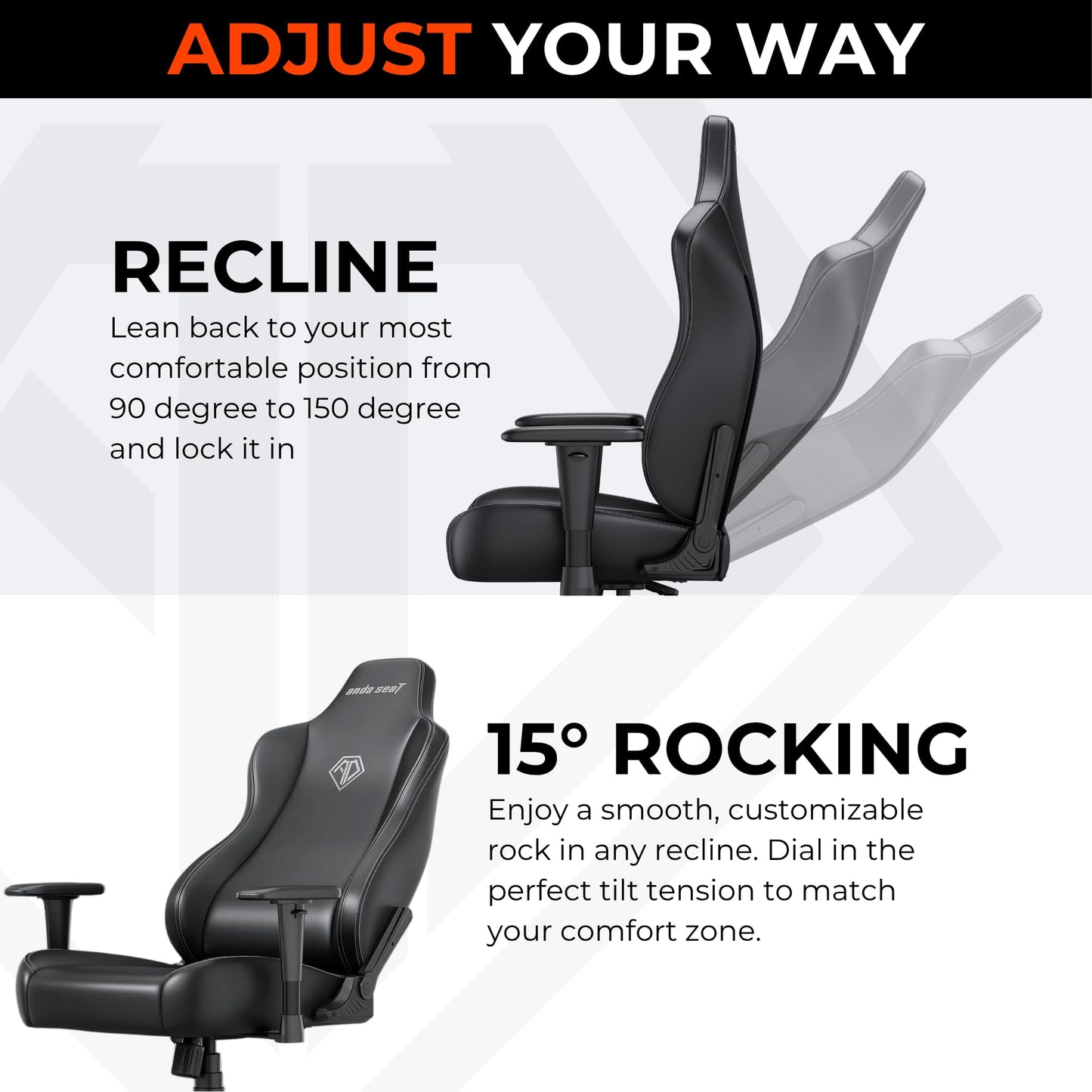 Anda Seat Novis Gaming Chair for Adults - Large Reclining Video Game Chairs, PVC Leather Ergonomic Office Chair, Heavy Duty Back Lumbar Support - Luxury Black Computer Chairs for Home & Work