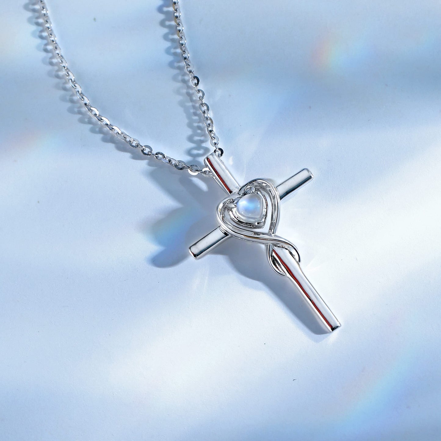FANCIME Cross Necklace For Women Sterling Silver Birthstone Moonstone Necklace Infinity Heart Cross Pendant June Birthstone Jewelry Gifts for Women