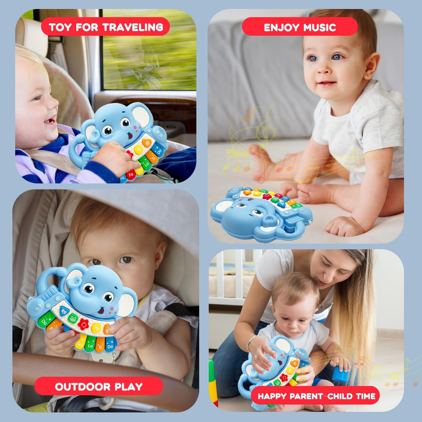 Baby Music Toys for Toddlers, Light Up Music Baby Toys for 18+ Months Early Learning Educational Piano Keyboard Infant Toys Baby Boy Girl Gifts (Elephant)
