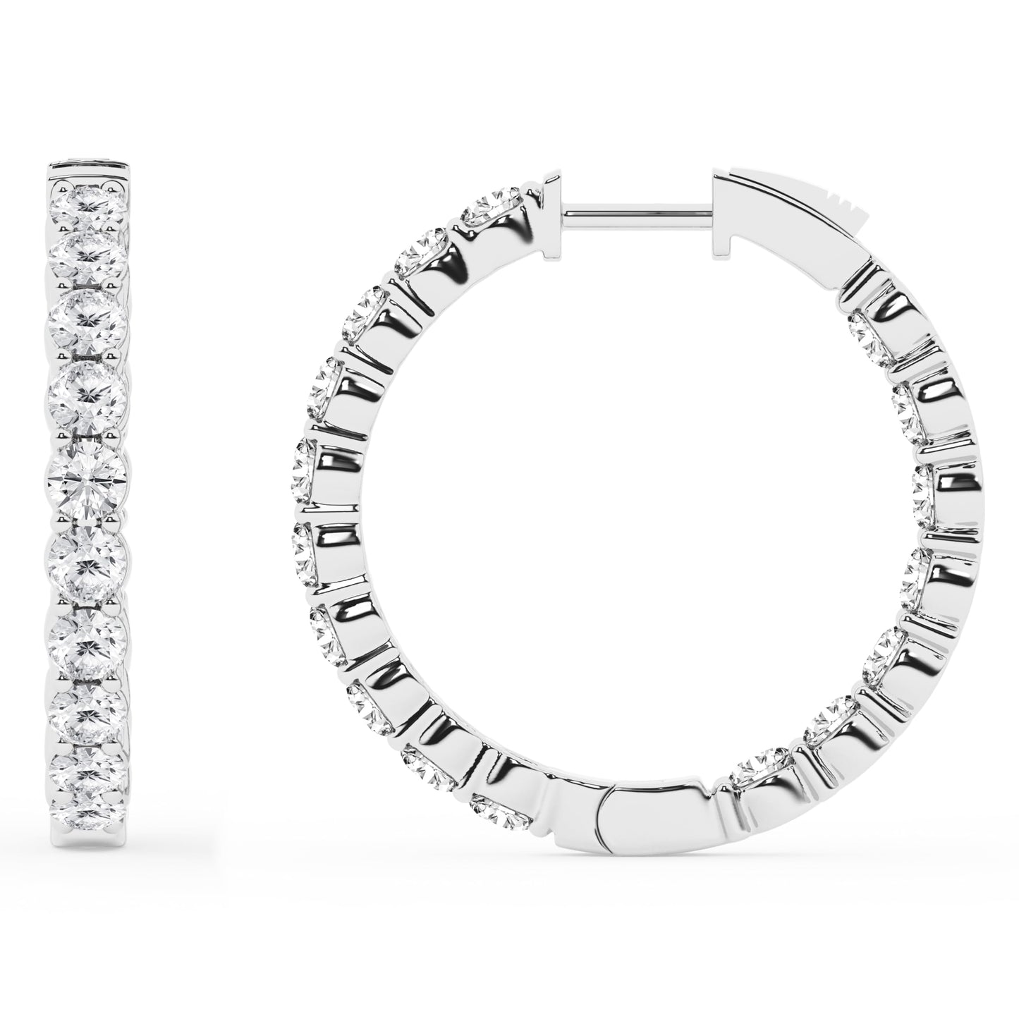 Belacqua 4.00 Carat Round Lab Grown Inside Out Diamond Hoop Earrings in Sterling Silver, Color G+, Clarity SI, Prong Set, Fine Jewelry for Women, Gift Box Included