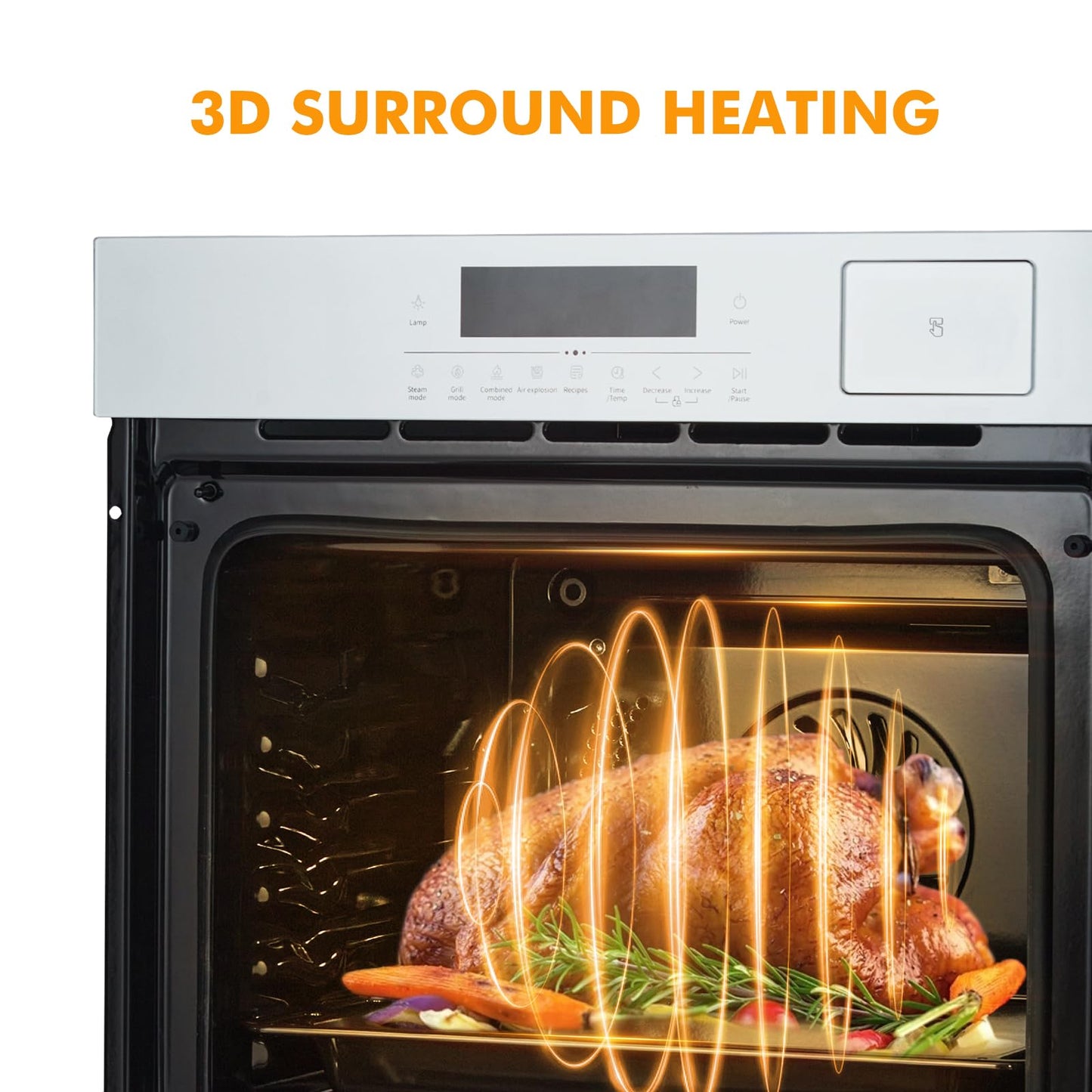 24" Single Wall Oven, Built-in Ovens with Steam and Air Fry Function, 5 Automatic Recipes, 3000W, 240V, 2.5 CF Convection Electric Oven, Stainless Steel, Touch Control, Timer, Safety Lock