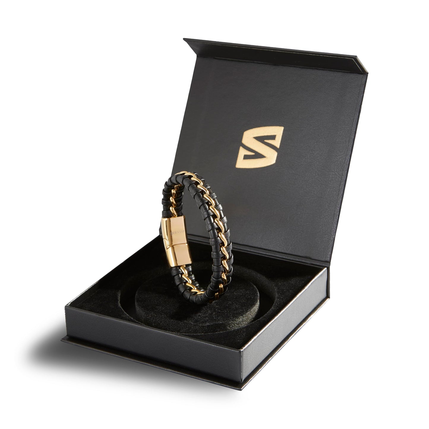 SERASAR Leather Wristbands for Men 23cm Gold Bracelet Gift Box Genuine Cowhide Braided Adjust Able Magnetic Clasp Multi Layer Wrap Rope Mens Bracelets Band Jewelry Magnet Accessories