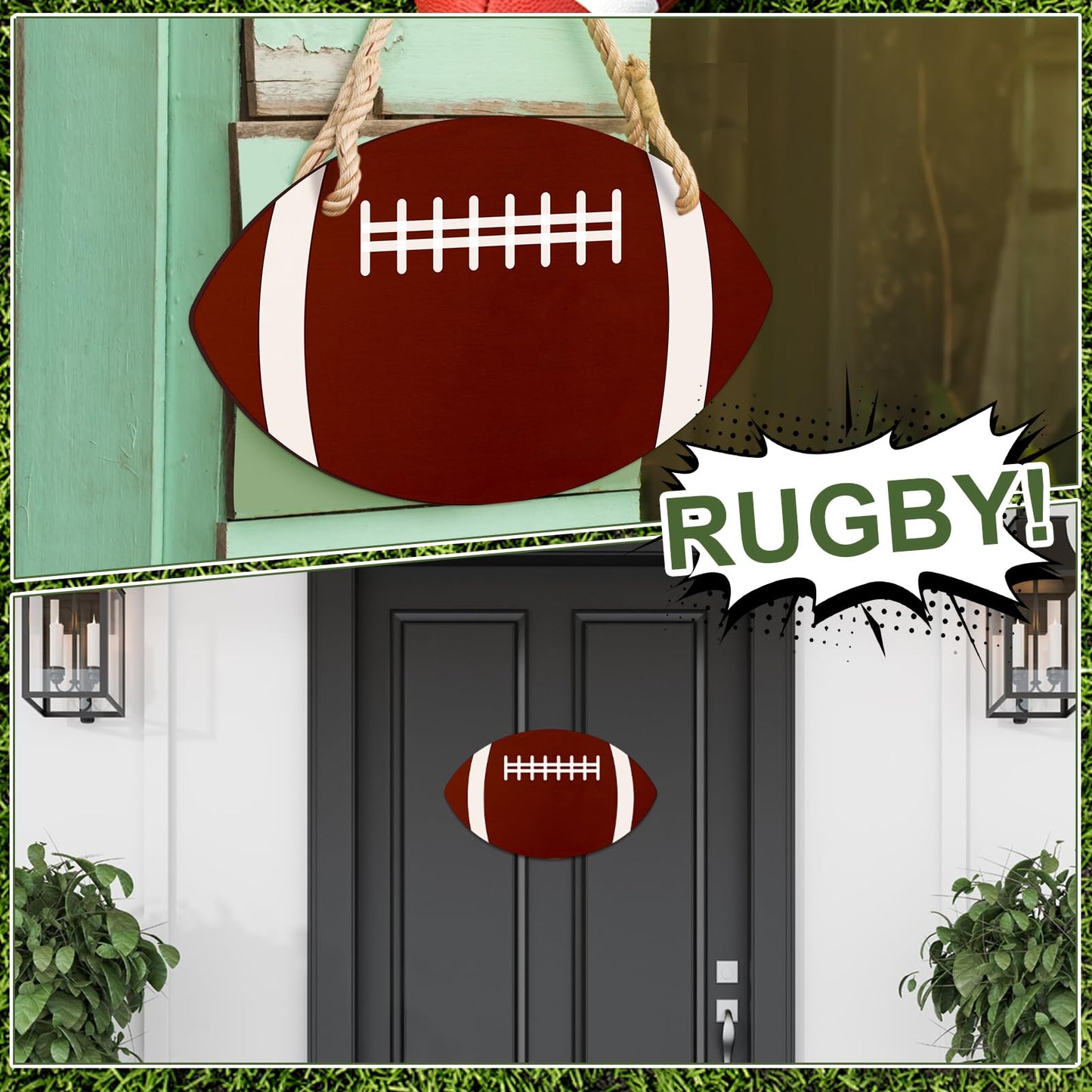 Gerrii 12 Pcs 12 Inch Wooden Football Cutouts Unfinished Wood Sports Themed Cutout Blank Wooden Football Shape Wood Hanging Slice Ornaments for DIY Craft Door Hanger Sport Themed Party Home Decoration