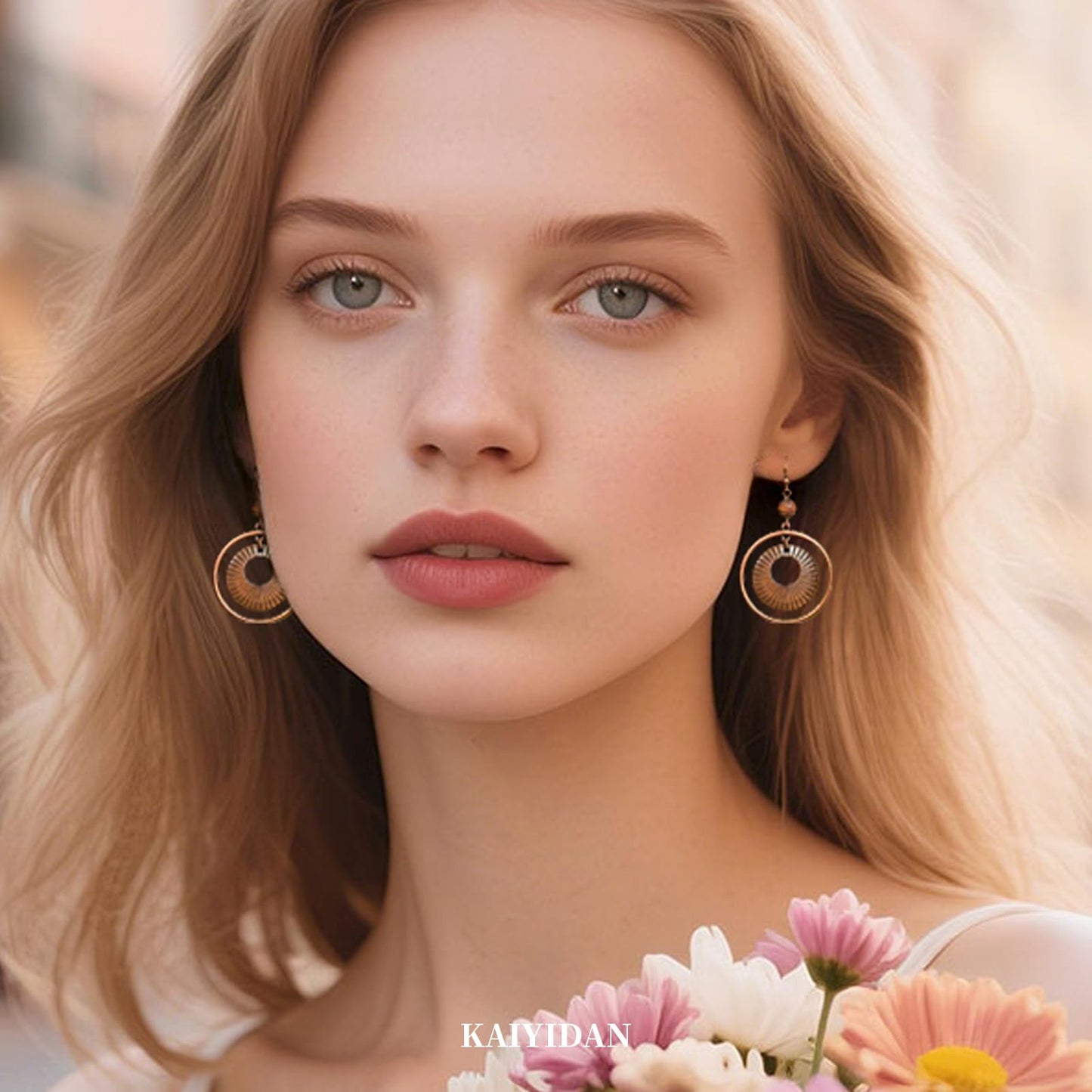 Silver/Gold Boho Dangle Statement Earrings for Women Trendy,Handmade Vintage Dainty Cute Long Drop Summer Earrings,fashion Accessories Jewelry Gifts (A69 Wooden Beads Hoop Bronze Earrings)