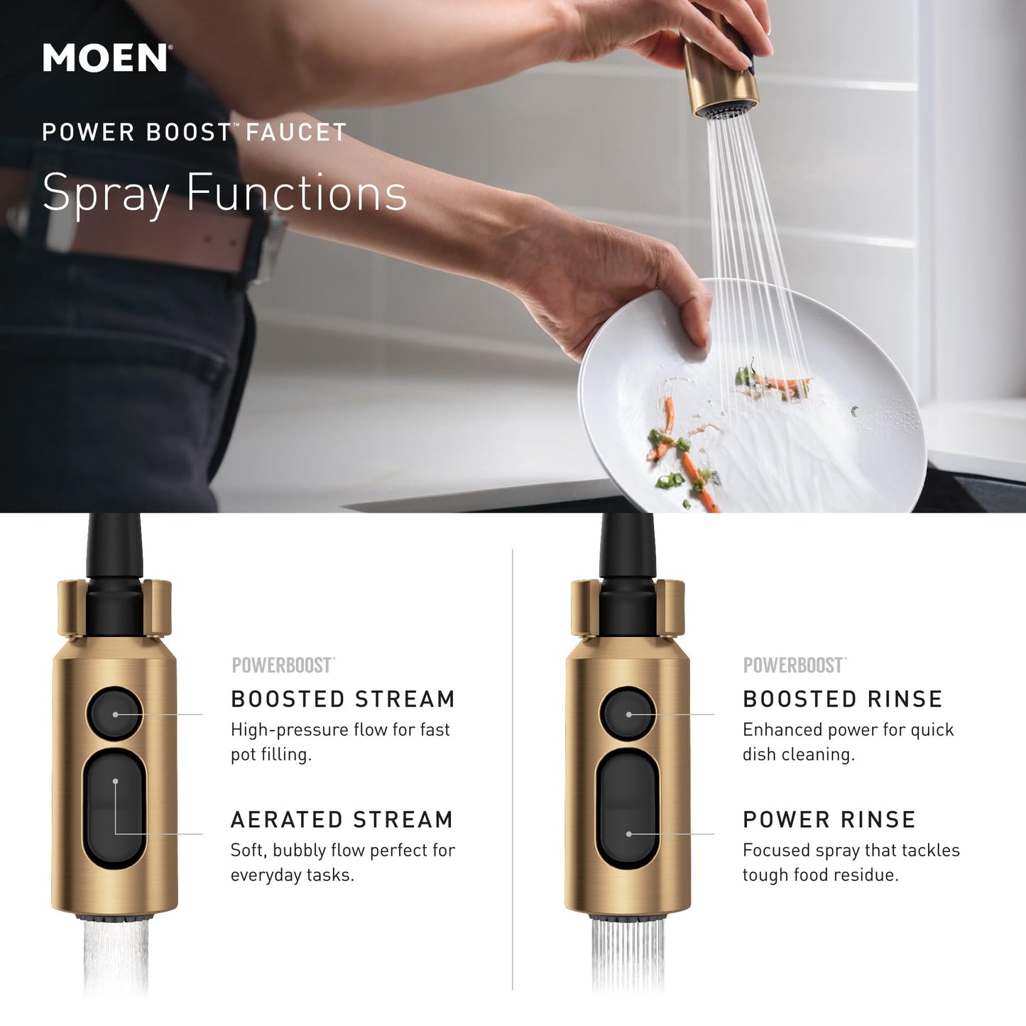 Moen Inara Matte Black Spring Pulldown Kitchen Faucet with Pre-Rinse and Power Boost, Modern Kitchen Faucet, One-Handle Easy Installation, 87863BL
