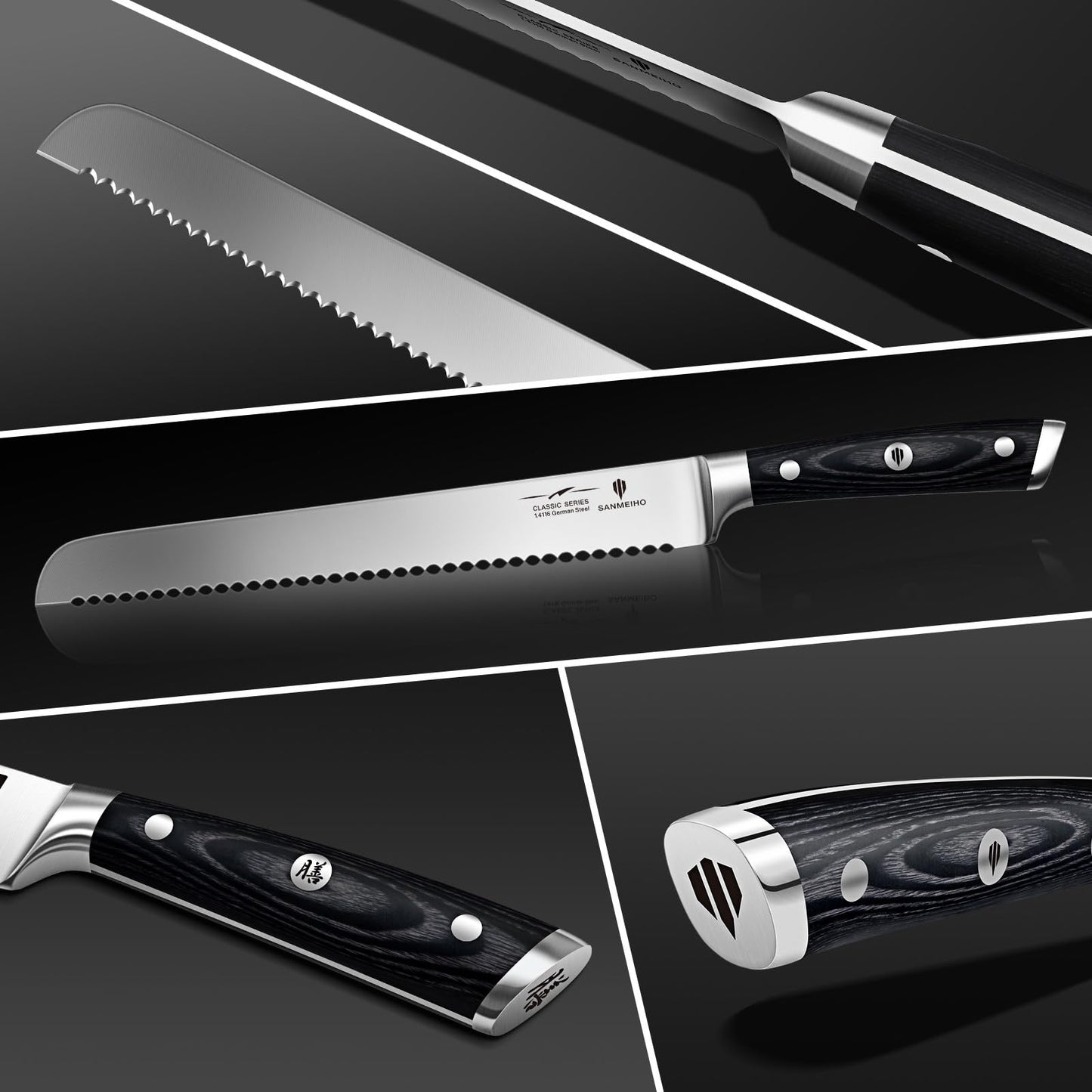SANMEIHO 10" Bread Knife - Sourdough Slicing Knife Professional 5Cr15MoV Stainless Steel Serrated Knives, Ergonomic Wood Handle & Full Tang Design, Gift Box Included (Single-Edge