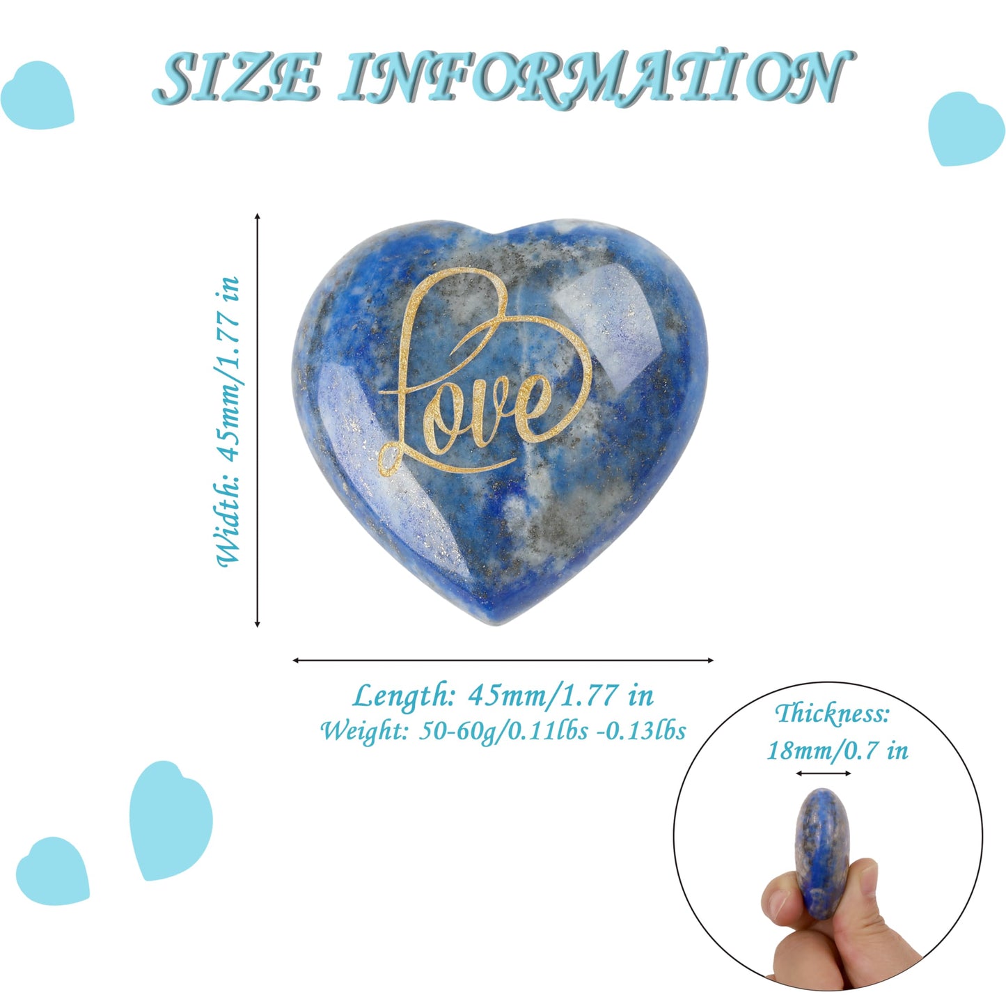 ZHIYUXI 45mm Lapis Lazuli Gemstones Polished Rocks Lapis Lazuli Stone Smooth Rocks Gem Stones Blue Lapis Lazuli Crystal Polished Stones Engraved Heart Meditation Spiritual Healing Gifts for Men Reiki