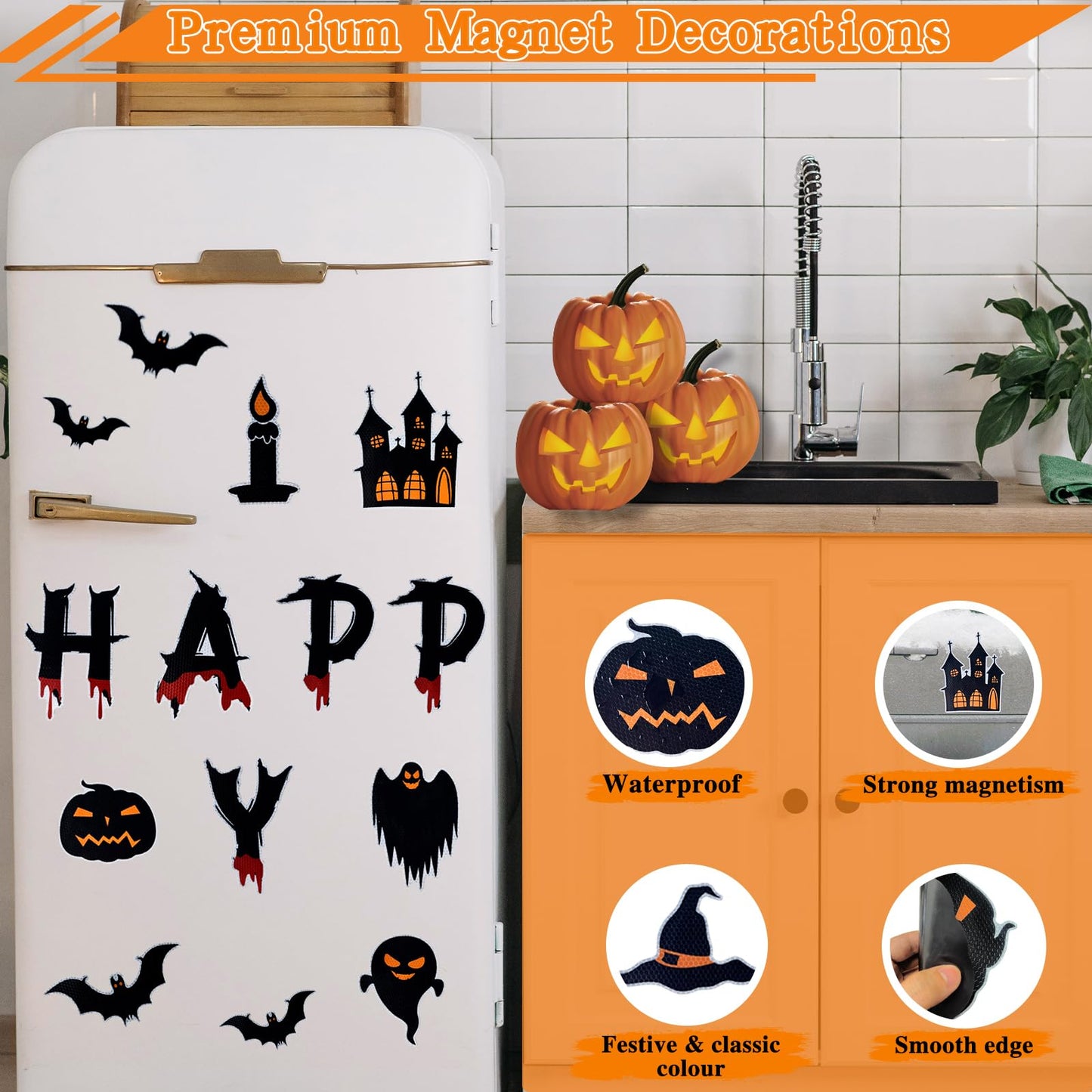 Halloween Decorations Garage Door Magnets, 30pcs Magnetic Happy Halloween Garage Decorations, Outdoor Halloween Decoration Magnetic Decals for Fridge Mailbox, Large Halloween Car Stickers