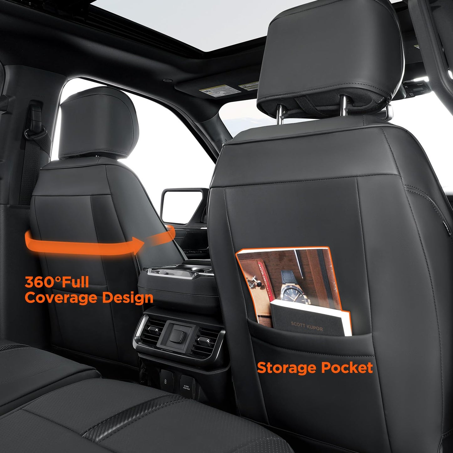 DrCarNow for Ford F150 Front Seat Covers 2015-2022 2023 2024 2025,Only Fit F150 1st Row Bucket Seat(XL,XLT),Black Waterproof Leather Seat Cover Accessories(Only Front Seat